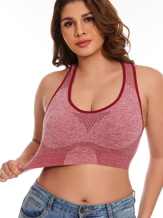 Plus Size Seamless Sports Bra - Breathable Hollow Mesh Thin Yoga Bra Without Steel Ring