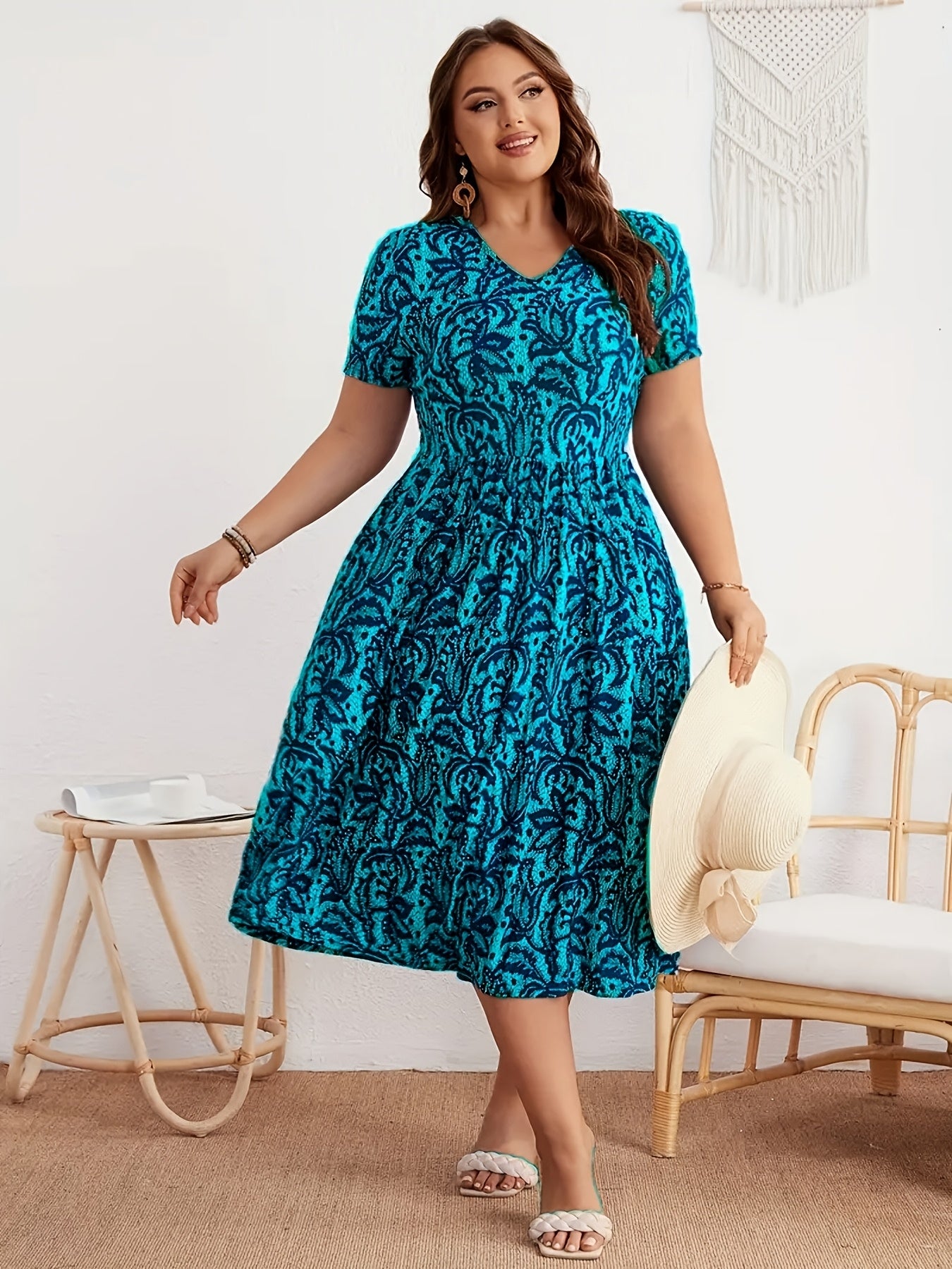 Women's Casual V-Neck Short Sleeve Dress