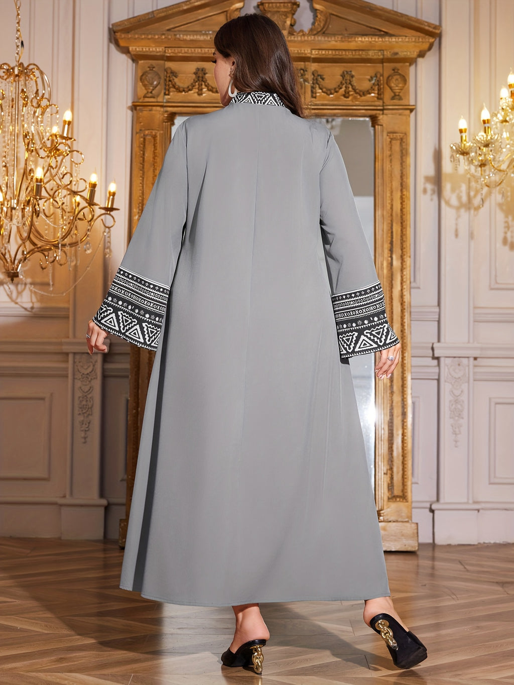 Elegant Plus Size Long Dress with V-Neck and Flutter Sleeves