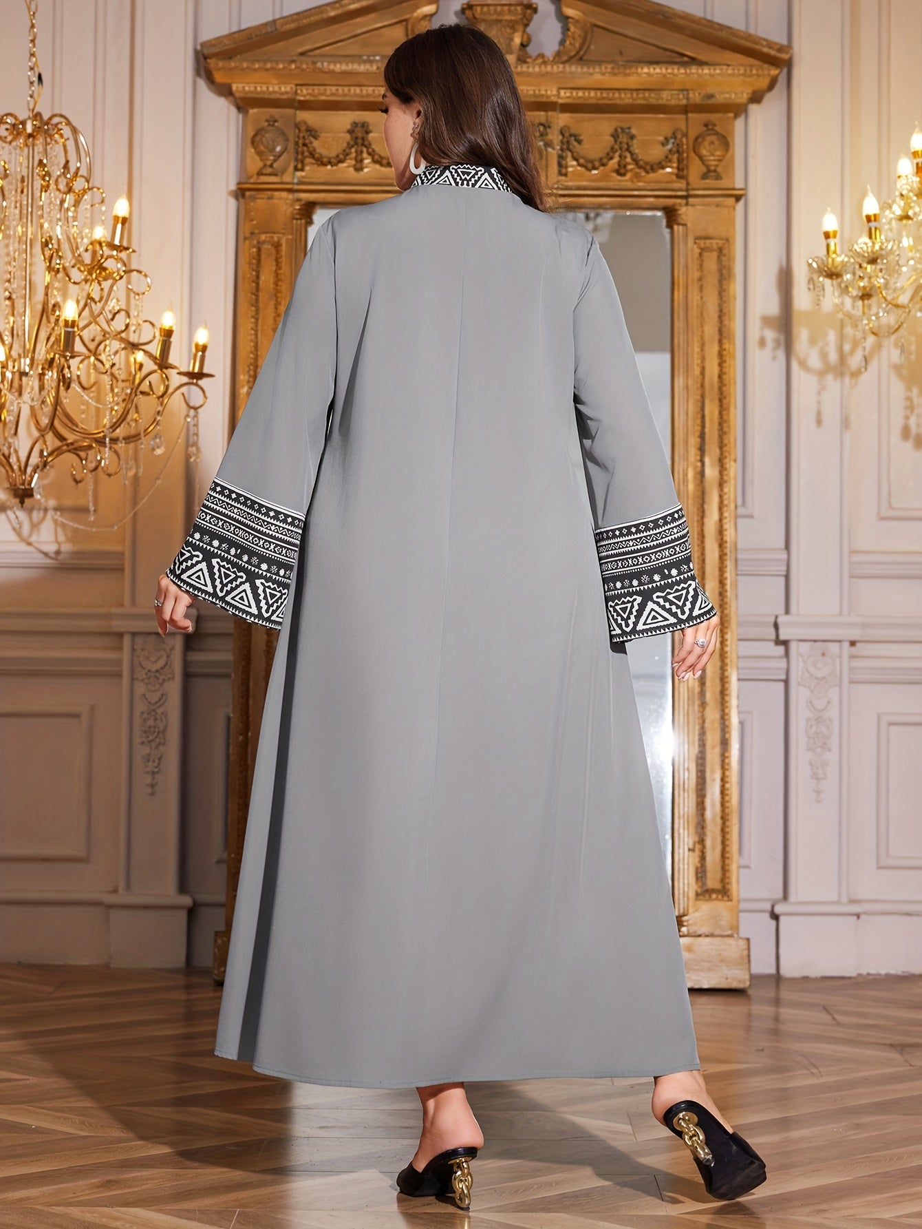 Elegant Plus Size Long Dress with V-Neck and Flutter Sleeves