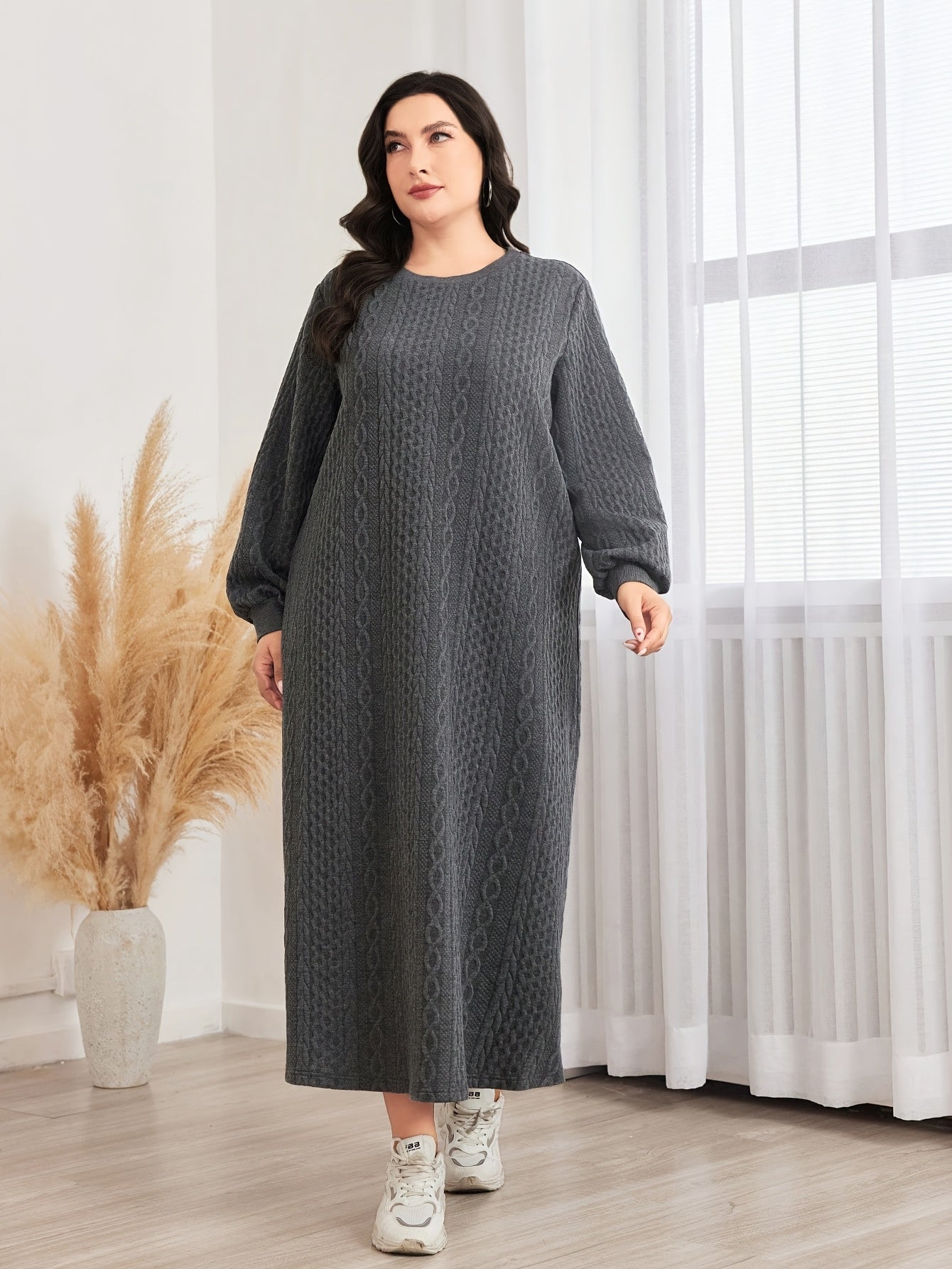 Women's Plus Size Textured Sweatshirt Dress