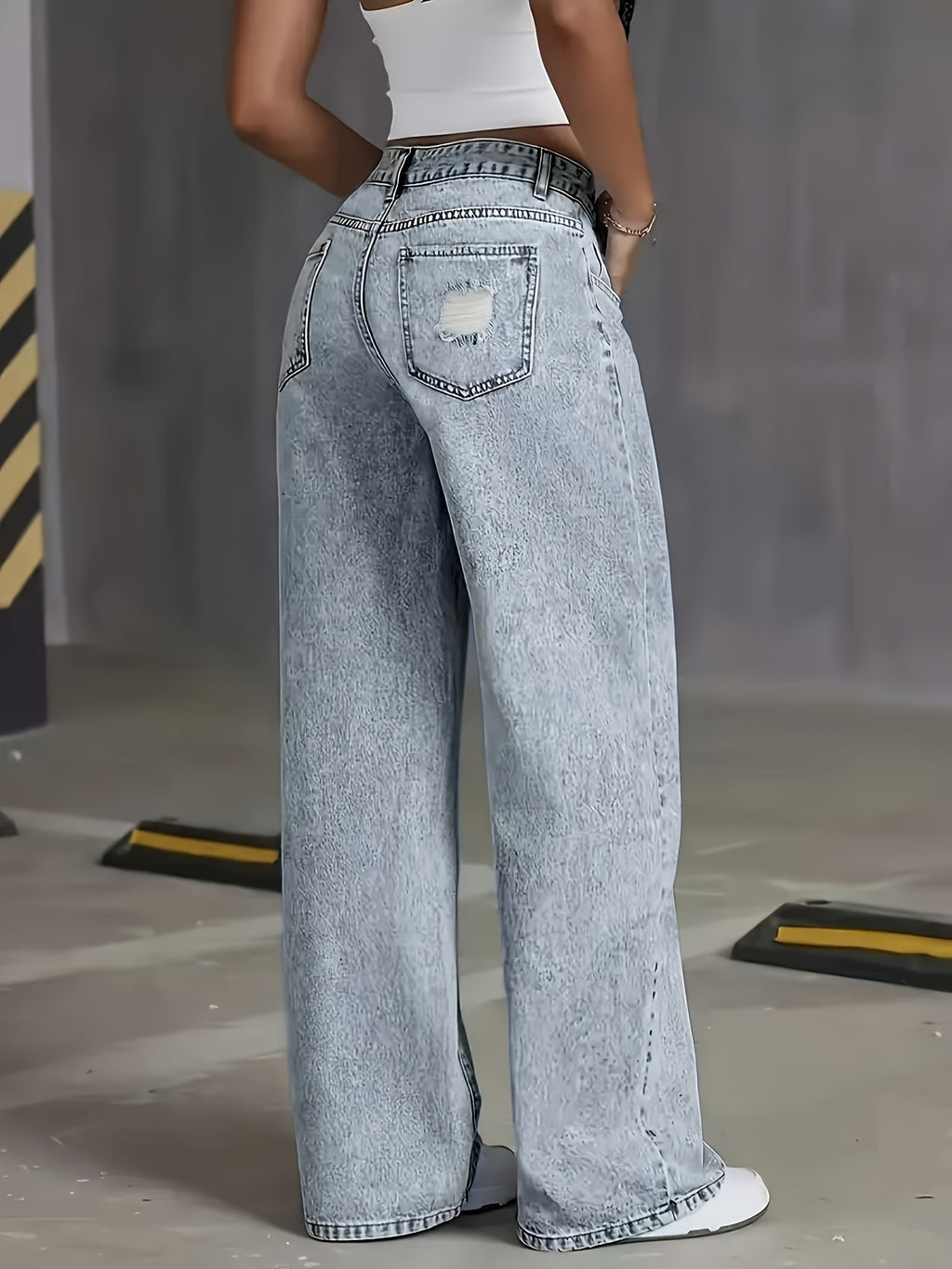 Women's Stretchy Distressed Jeans - Non-See-Through Stretchy Pants with Built-In Frayed Hem