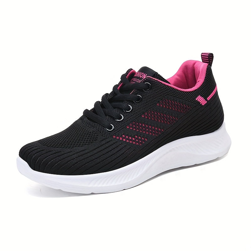 [1 Pair Women'S Breathable Running Sneakers] 1 Pair Women'S Breathable Casual Running Sneakers, Solid Color Fabric Low-Top Lace-Up Shoes with PVC Sole for All Seasons