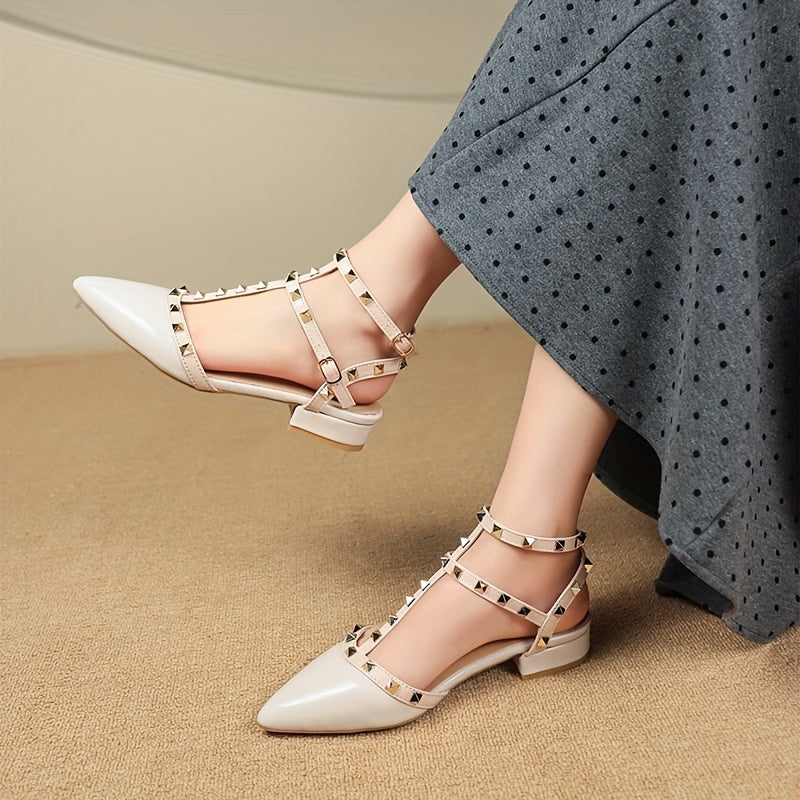 Women's Elegant Pointed Toe Stiletto Sandals with Rivet Embellishments