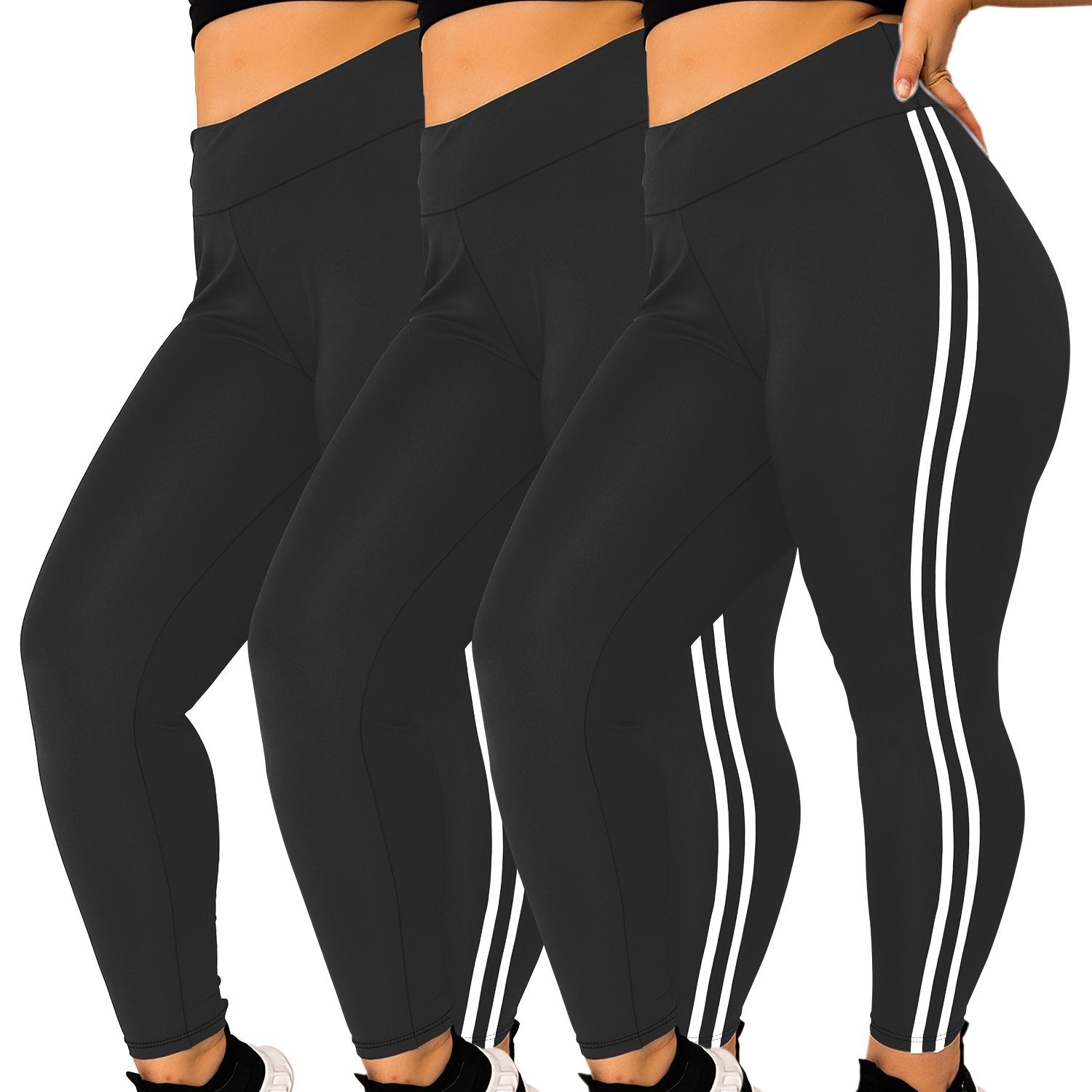 3-Pack Plus Size High-Waisted Tight-Fit Leggings