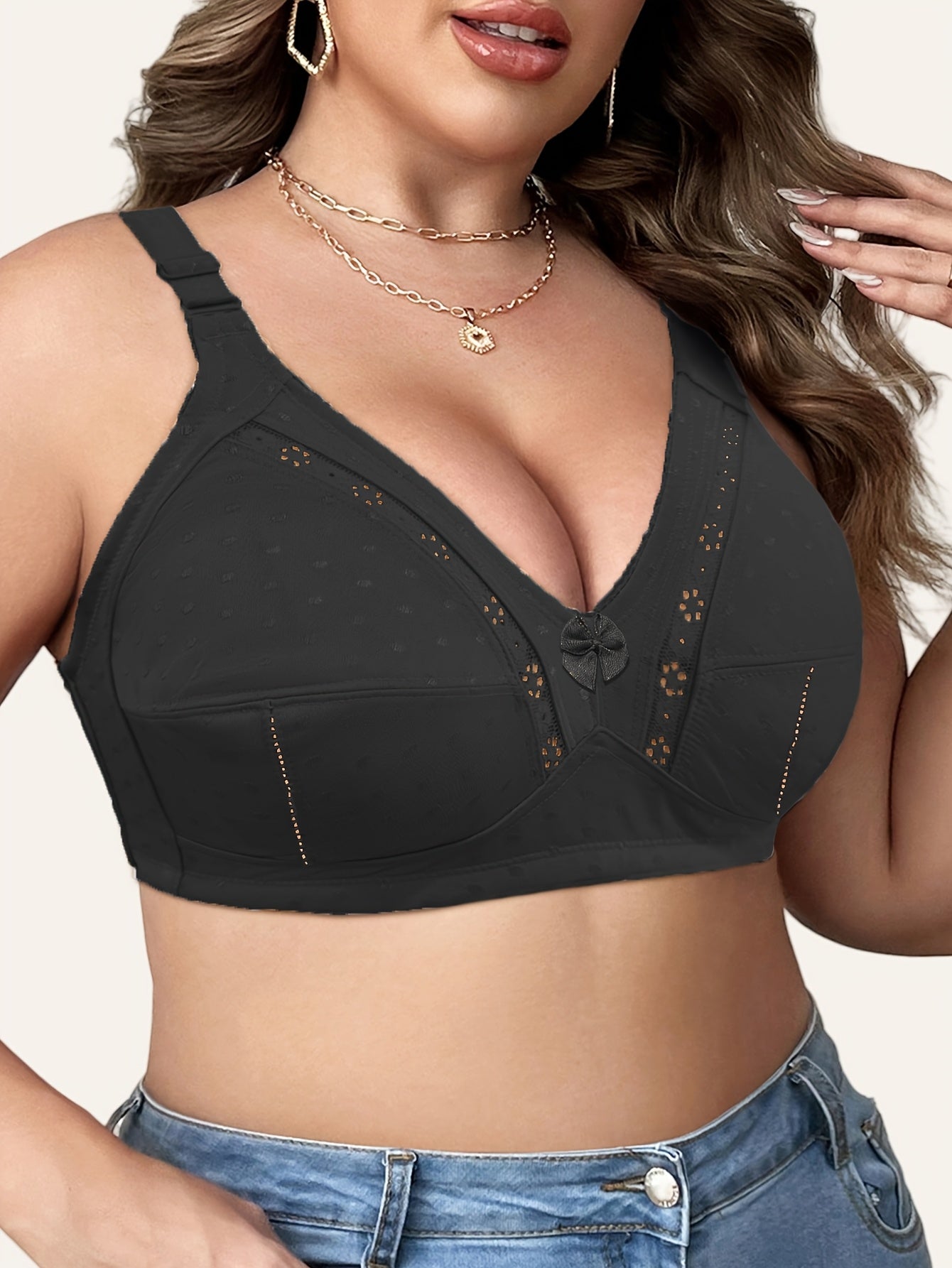 Women's Plus Size Wireless Bra with Bowknot