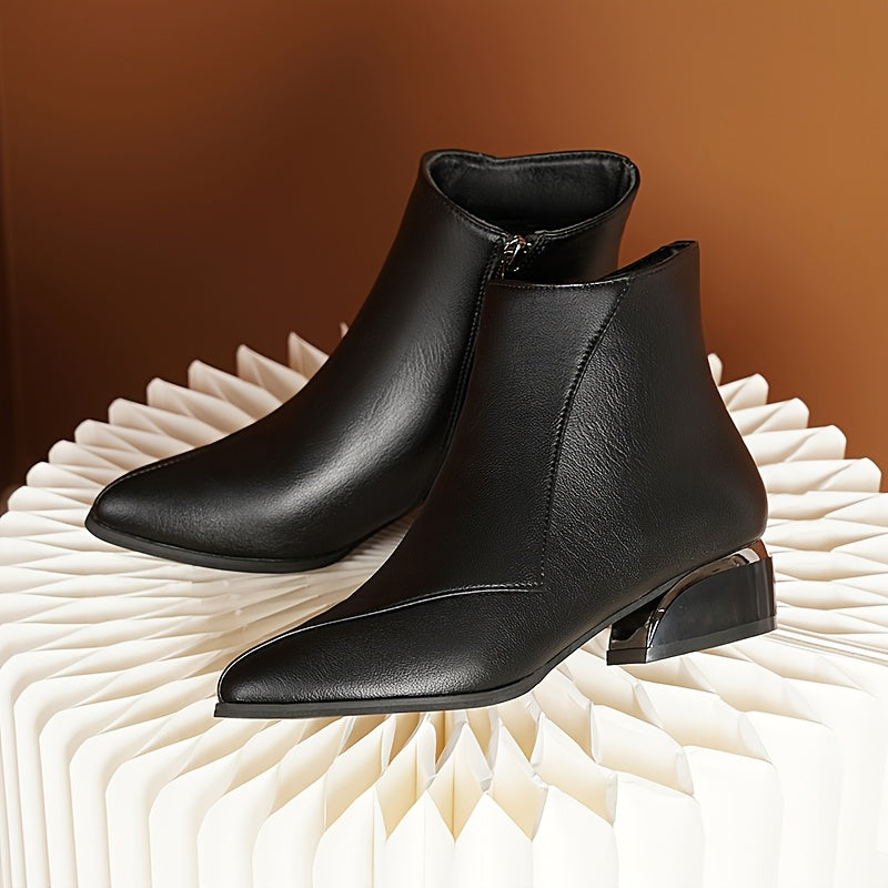 New Thick-Heel Short Boots for Women with Pointed Toe