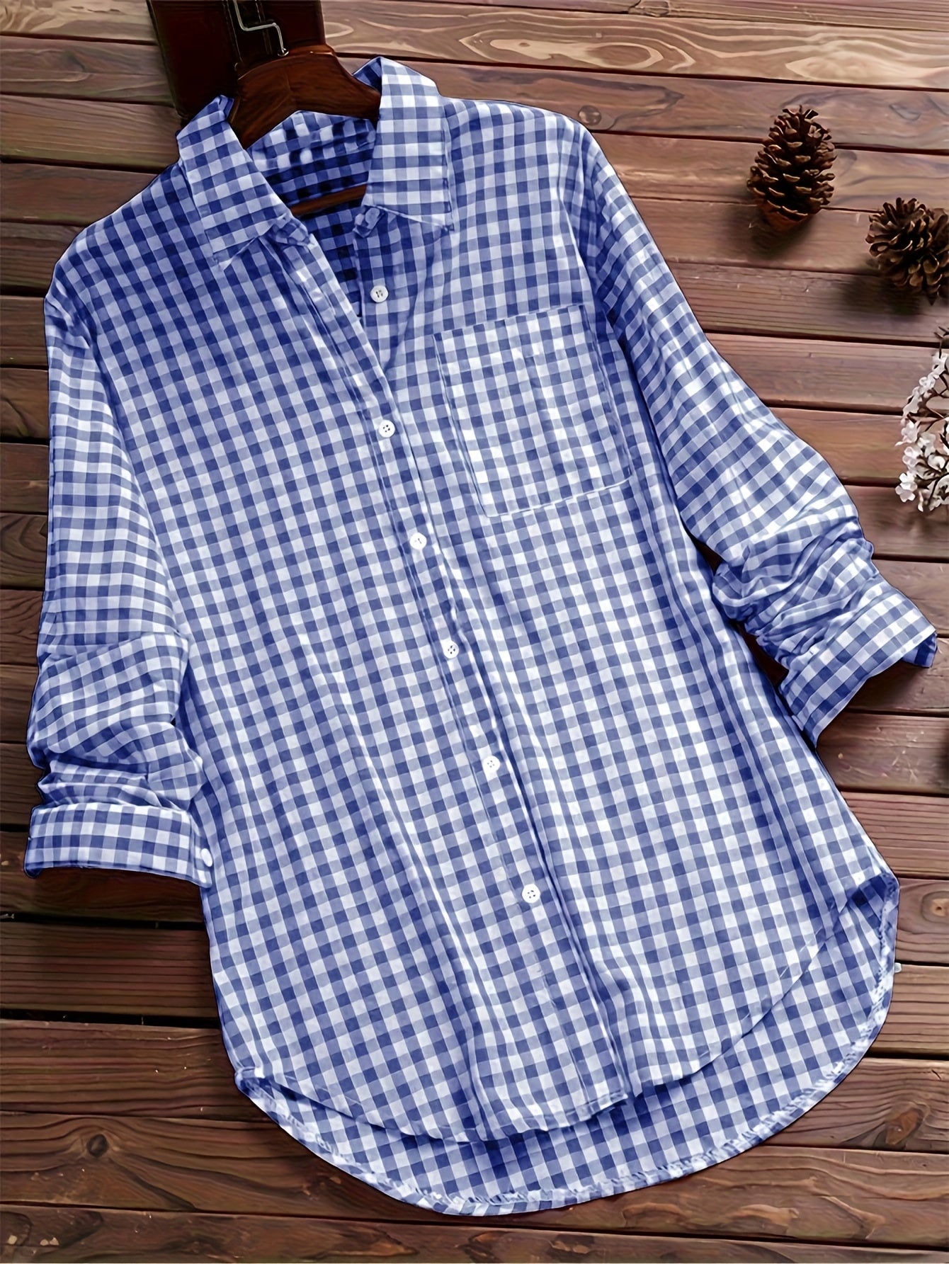 Women's Casual Long Sleeve Gingham Check Shirt