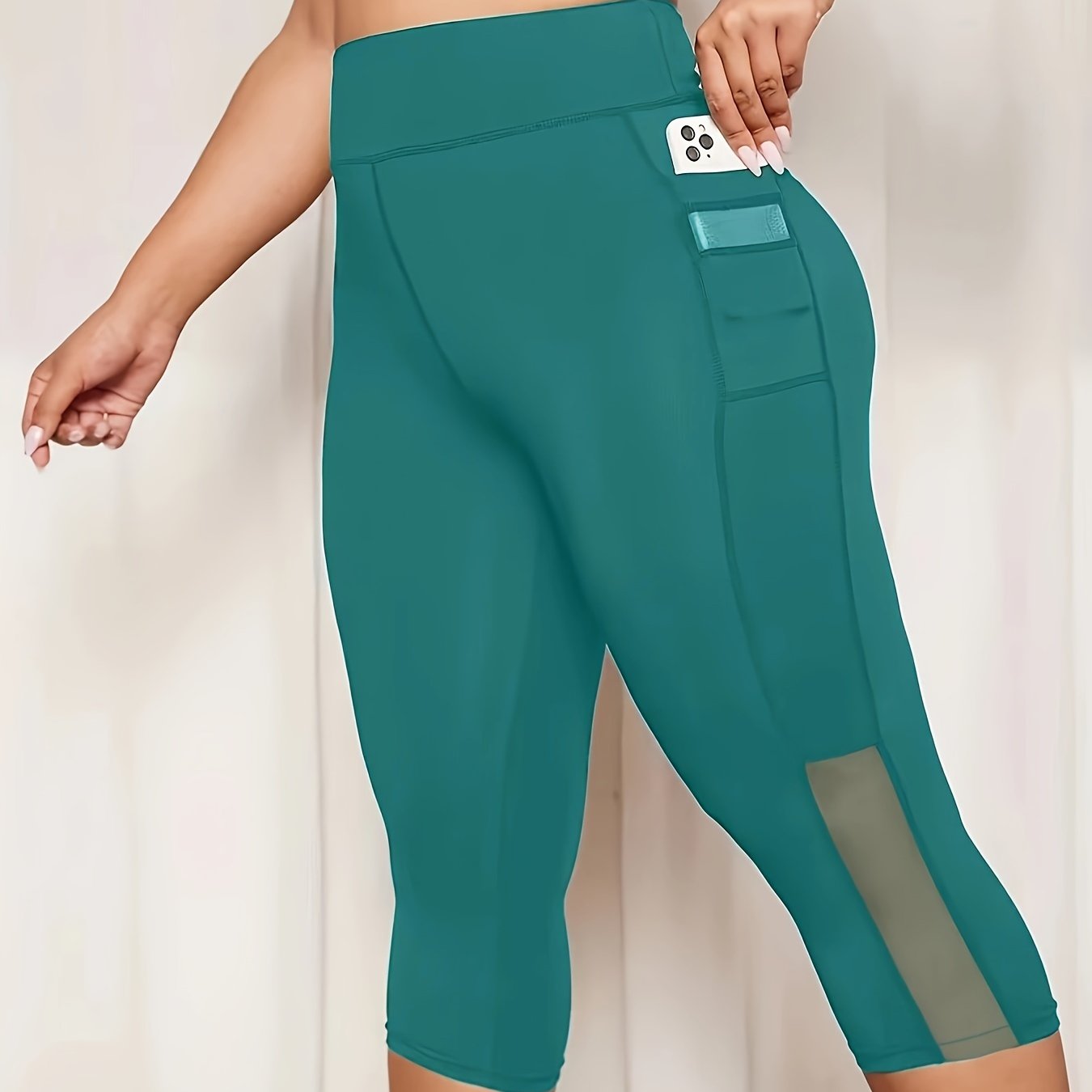 Plus Size Mesh Seven-Split Pants with Pockets