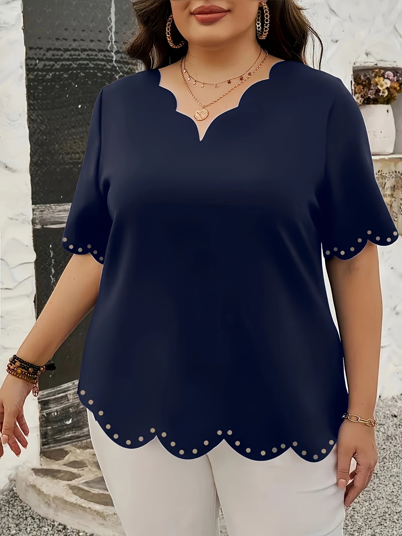 Elegant Burgundy V-Neck Blouse with Cut-Out Floral Embellishments