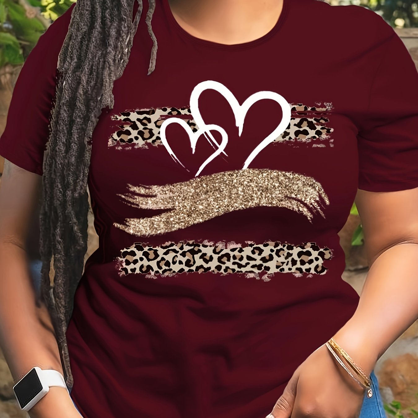 Casual Plus Size Heart Print T-Shirt for Women