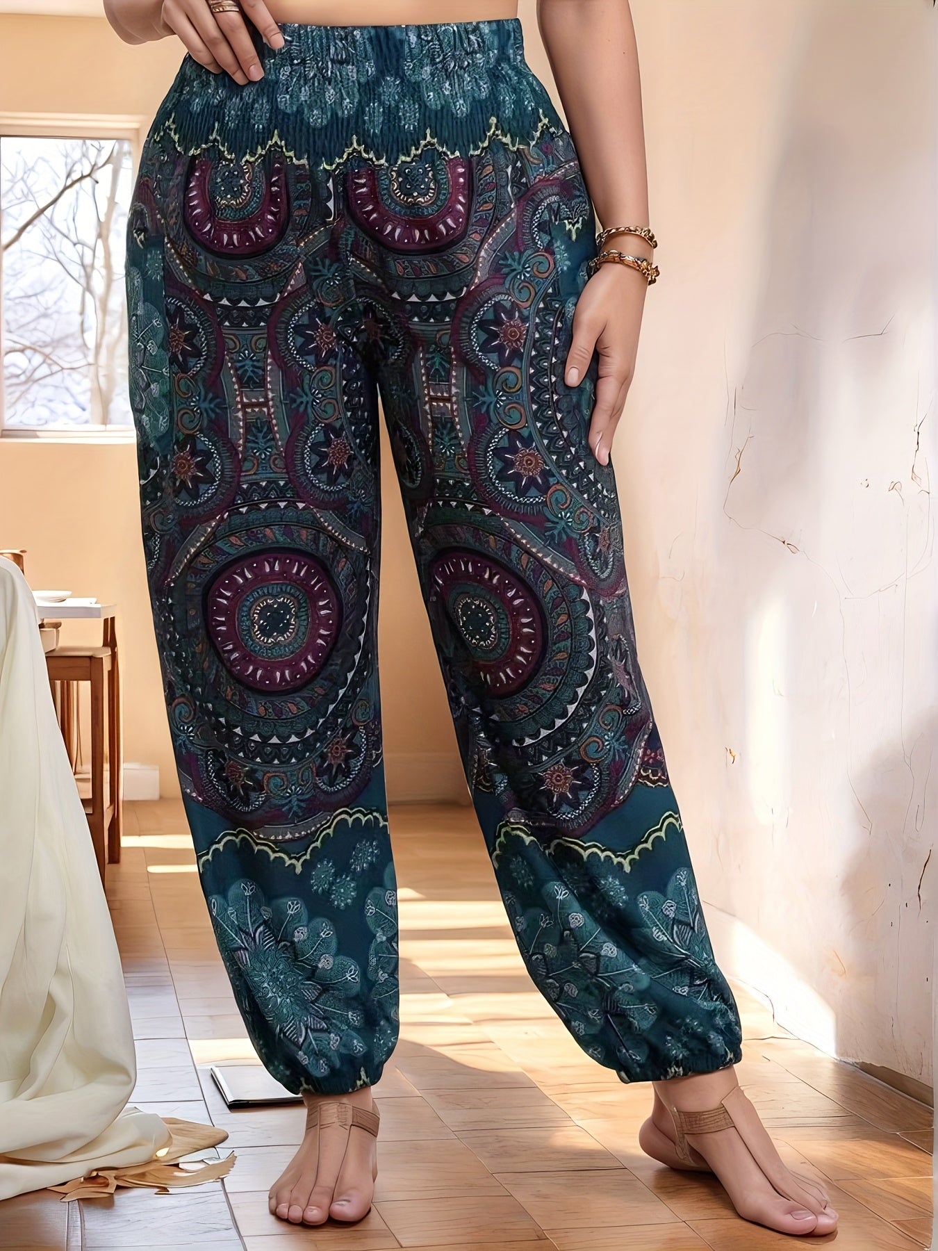 Women's Plus Size Bohemian Print Wide-Leg Pants
