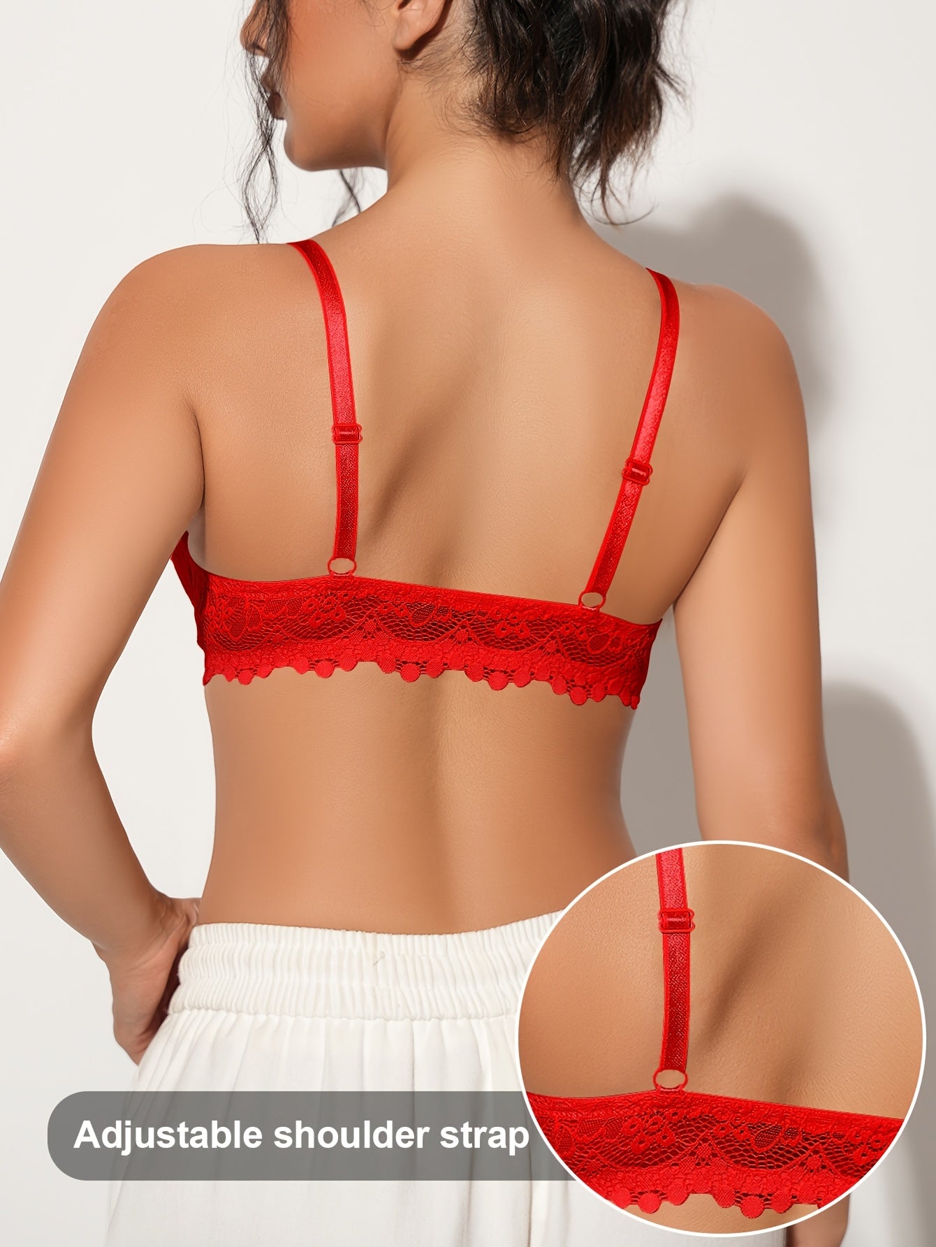 Solid Color Lace Bra | Women's Sexy Bra with Underwire, Polyamide 90% Elastane 10%, Non-Removable Padding, Knit Fabric, 90gsm - Adult Bra
