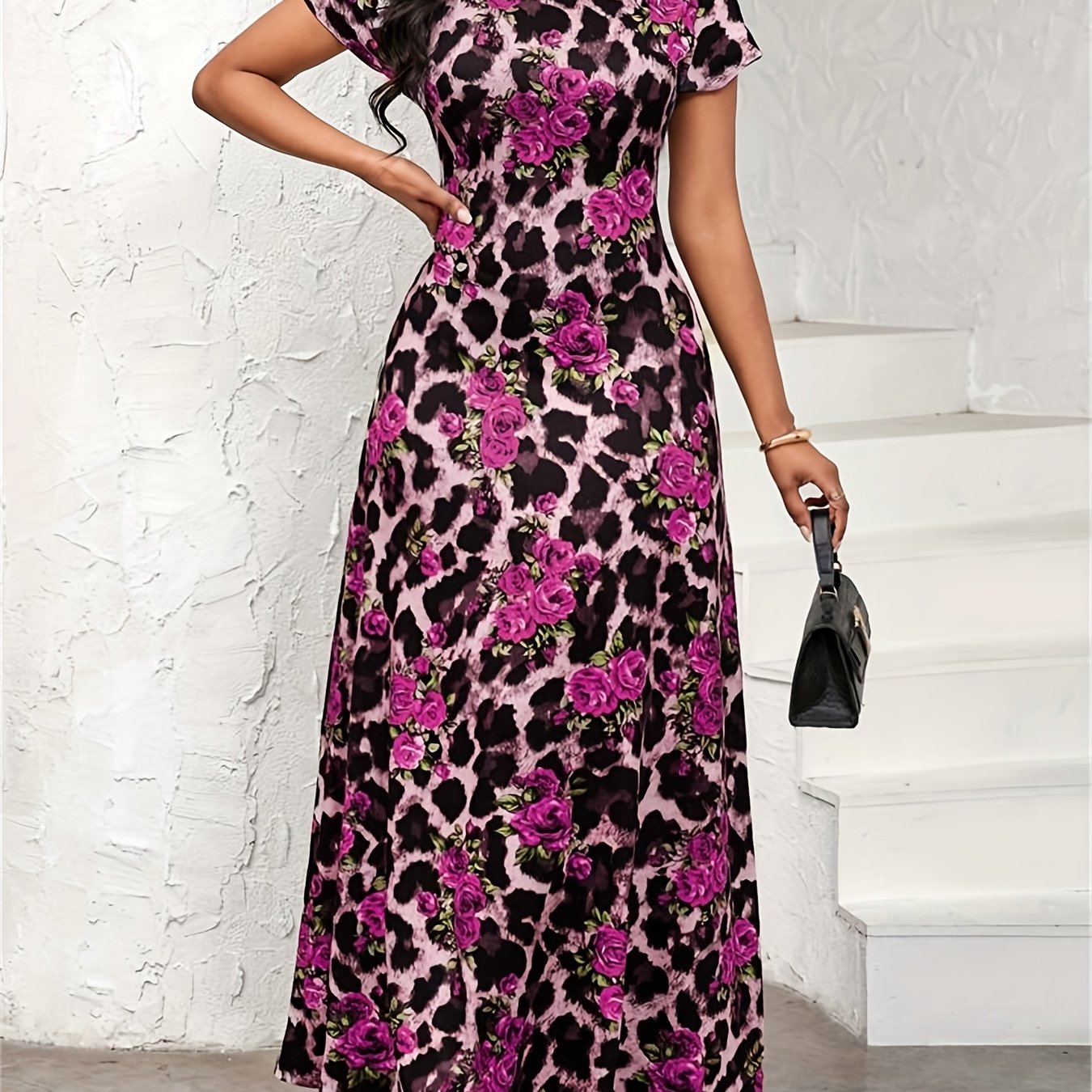 Women's Elegant Leopard Floral party dress - Flared A-Line skirt