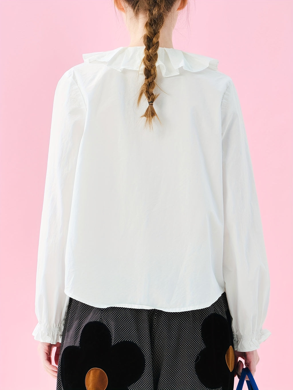 Women's Elegant Lace Trim Blouse - Long Sleeve Button-Front Shirt with Ruffled Collar