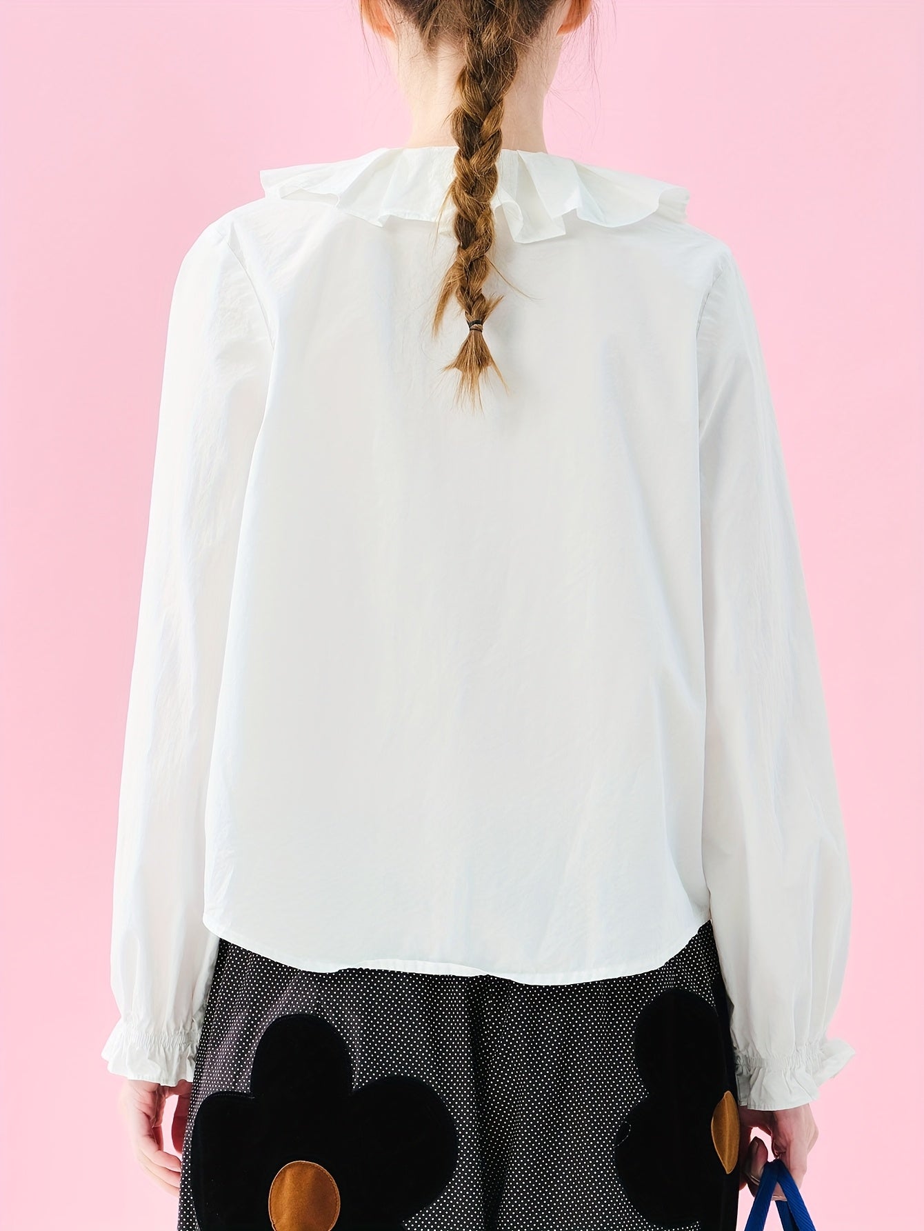 Women's Elegant Lace Trim Blouse - Long Sleeve Button-Front Shirt with Ruffled Collar