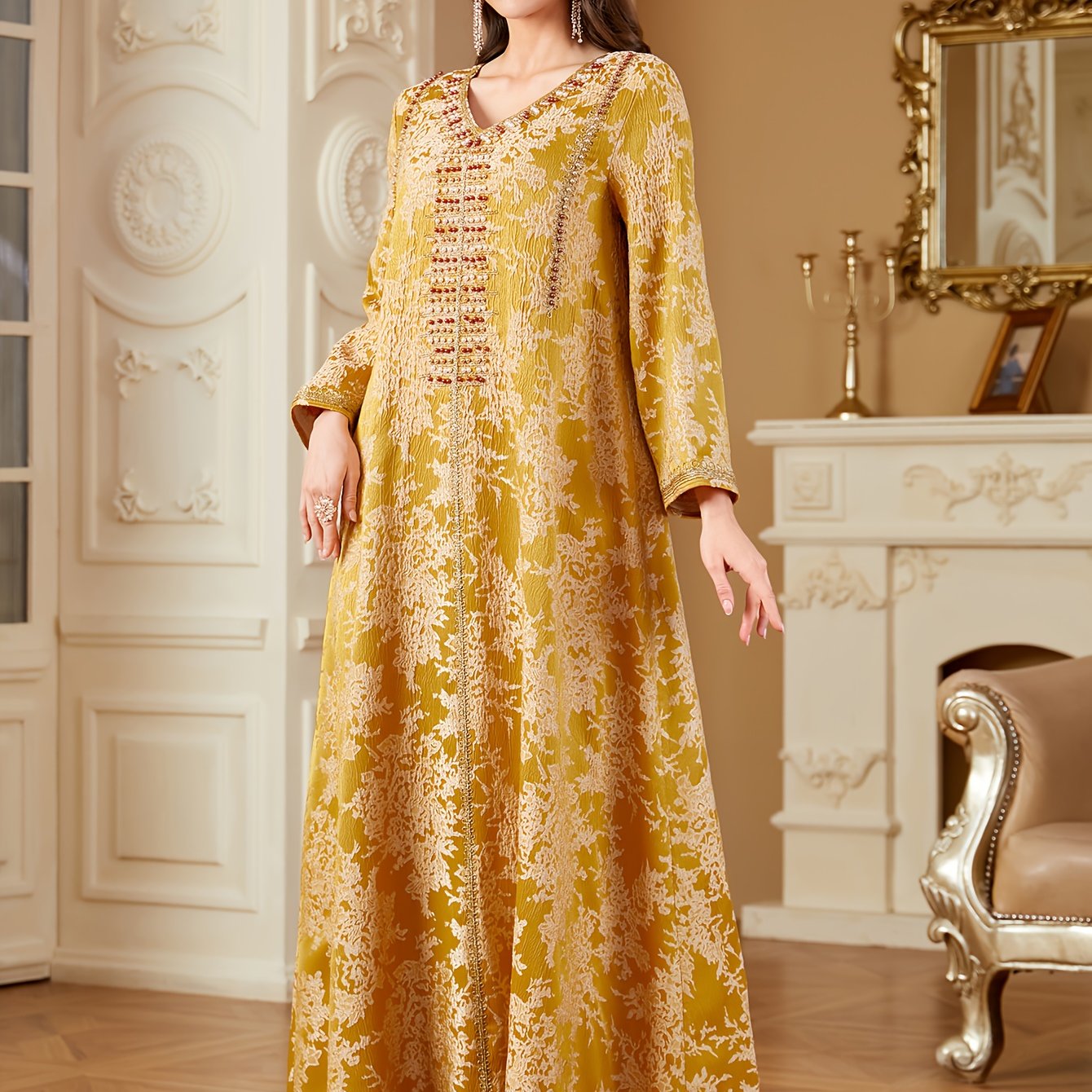 A Gift Suitable for All Four Seasons, Featuring a Dress Available in Four Colors. It Is a Women's Long-Sleeve Multi-Colored Embroidered Dress