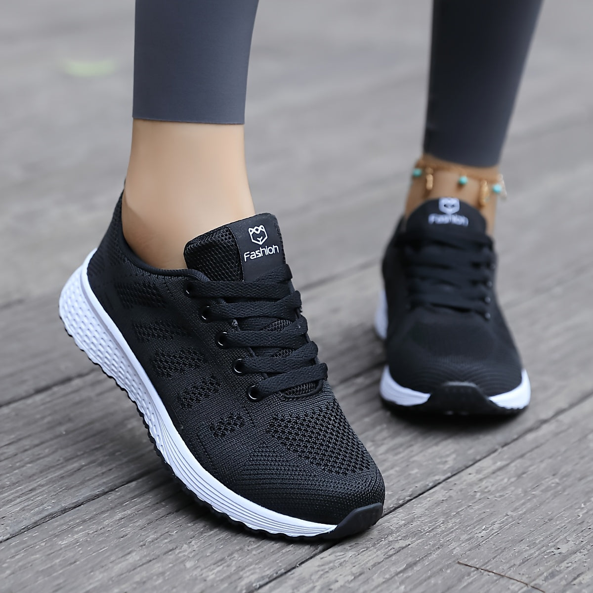 Women's Breathable Mesh Sneakers - Black & Pink Color-Block Design, Comfortable EVA Sole, Lace-Up Low-Top Casual Shoes for All-Season