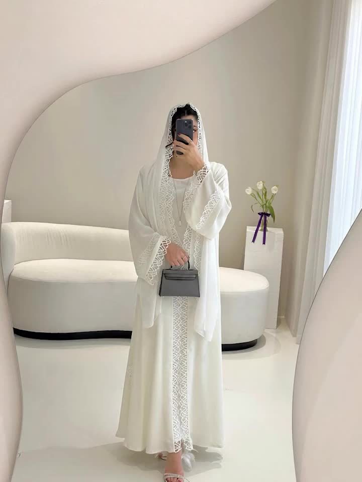 2pcs Set with Lace Trim Muslim Kaftan