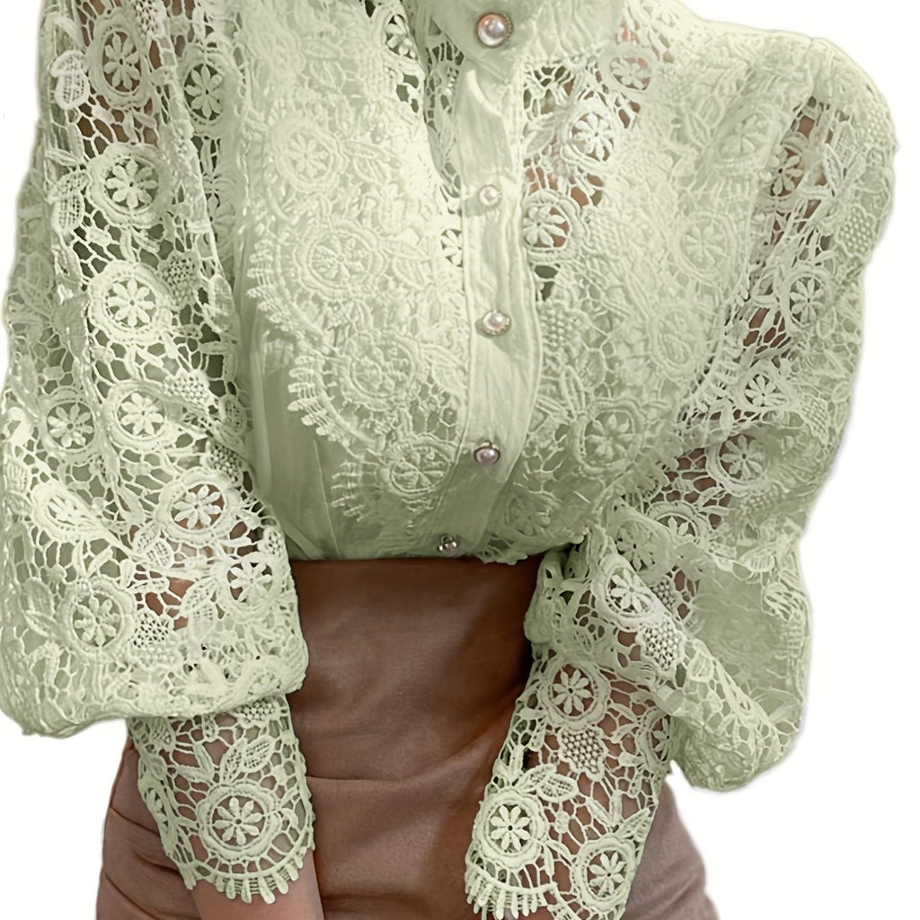 Elegant Women's Pleated Blouse with Sheer Lace