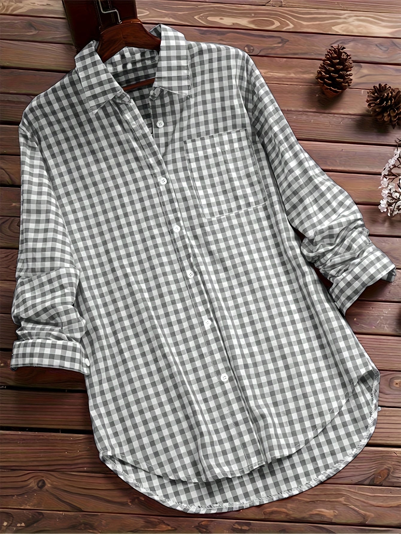 Women's Casual Long Sleeve Gingham Check Shirt