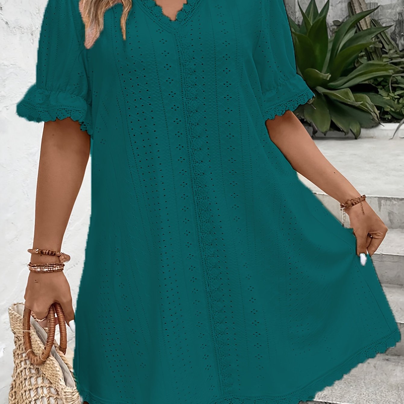 Casual Court Lock Flower Lace Loose Dress