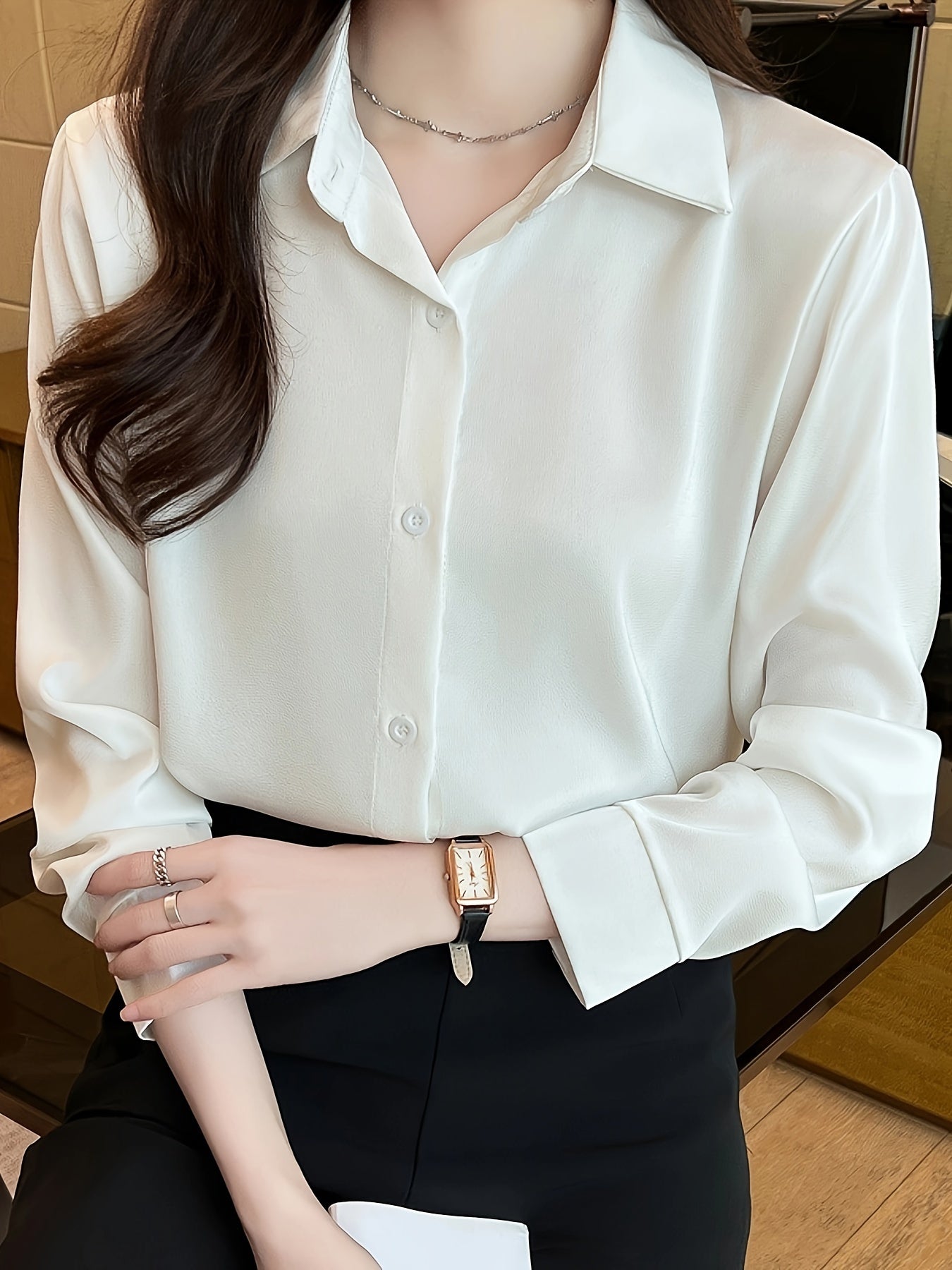 Luxury Feel Wrinkle-Resistant Satin Shirt for Women