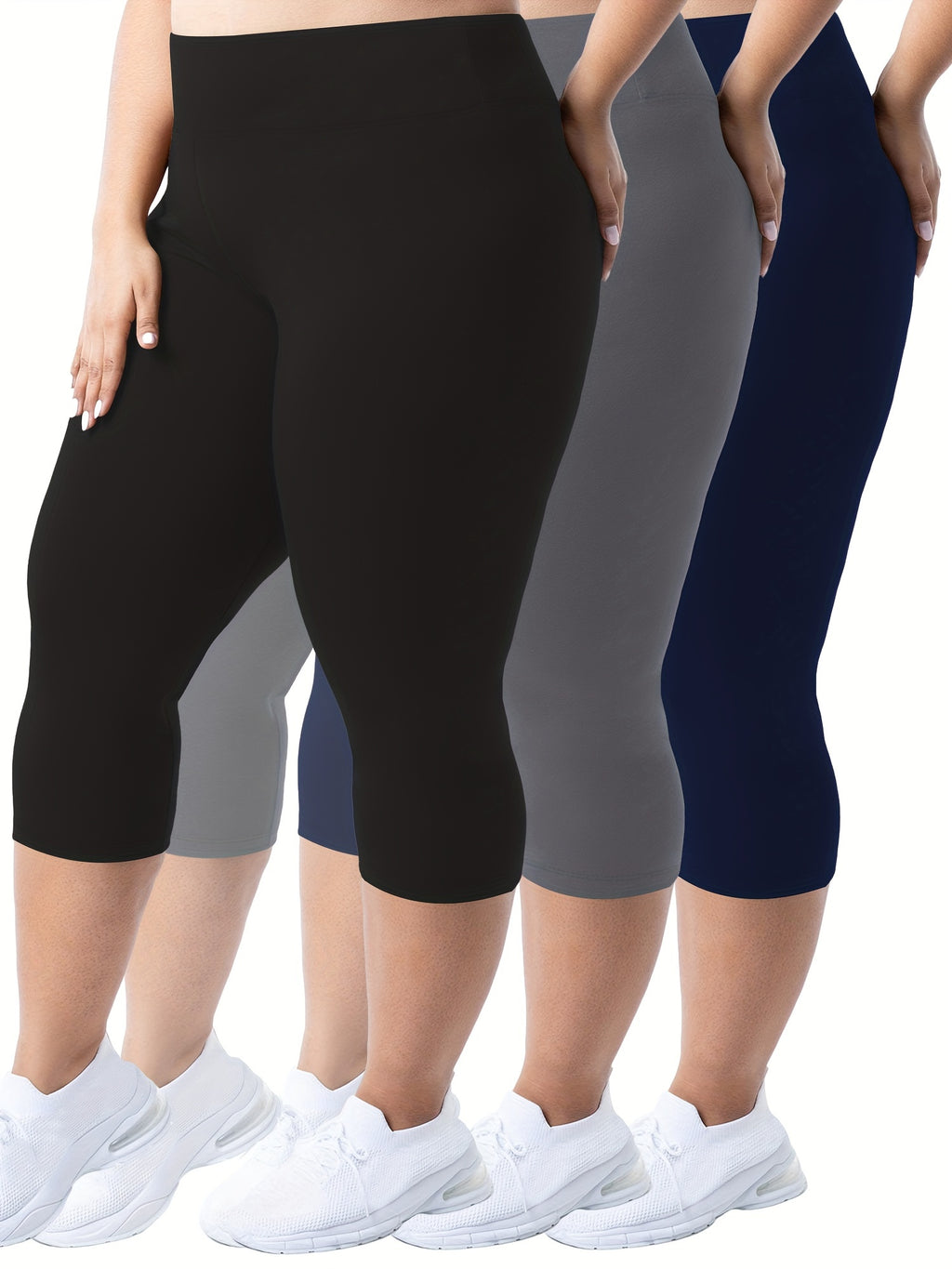 Plus Size - 3pcs High-Waist Capri Leggings for Women