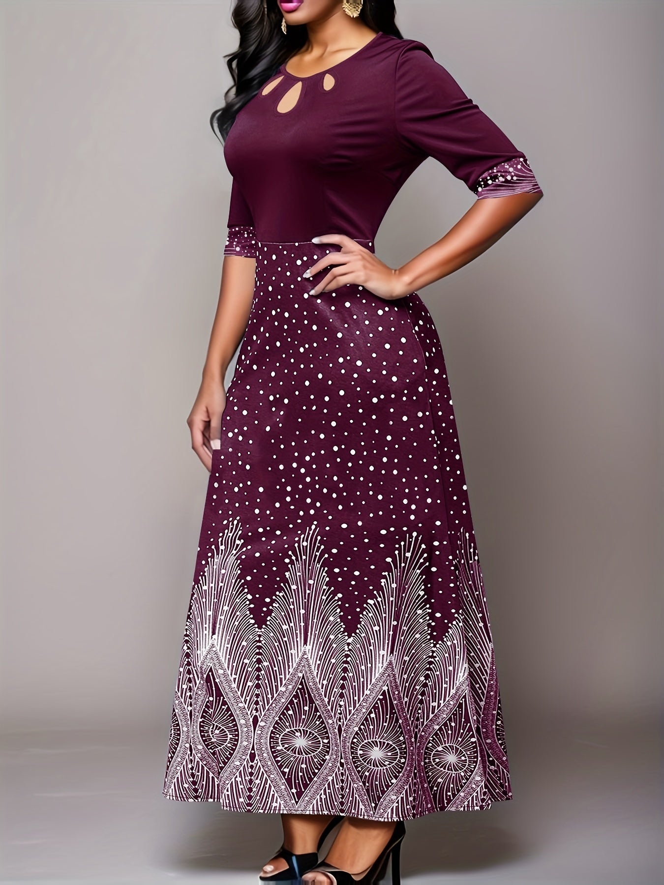 Elegant Floral Print Cut Out Party & Banquet Dress