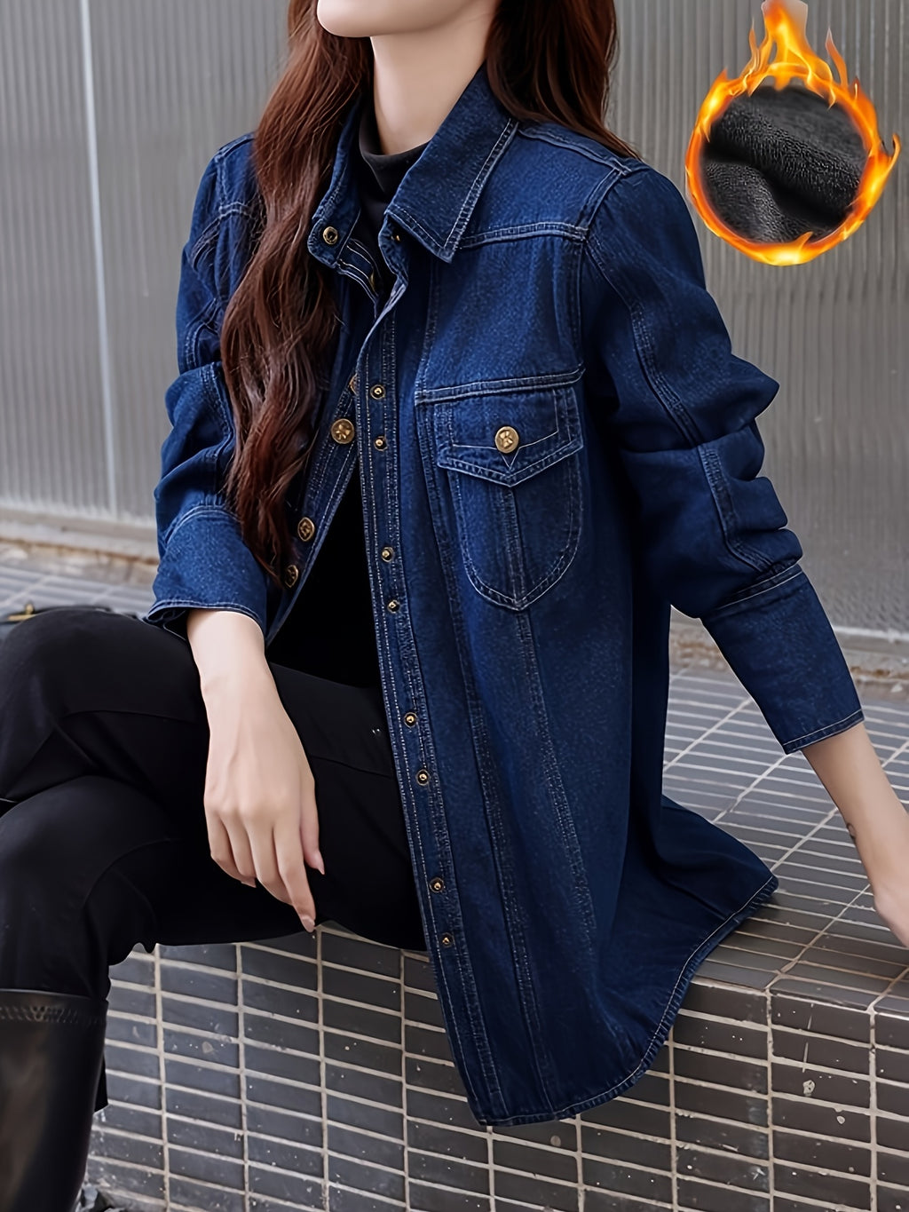 Women's Vintage-Inspired Thickened Denim Shirt - Long Sleeve, Button-Up, Non-Stretch Fabric