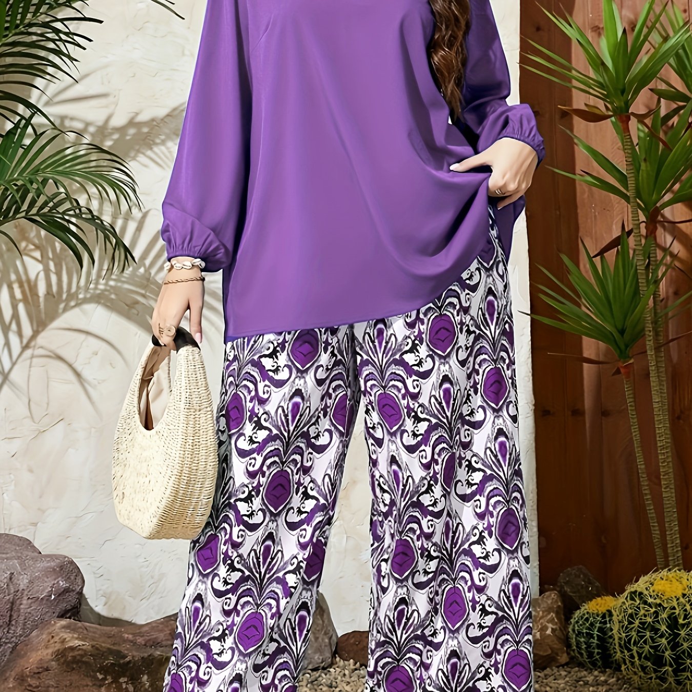 Elegant Plus-Size Women's V-Neck Loose-Fit Set