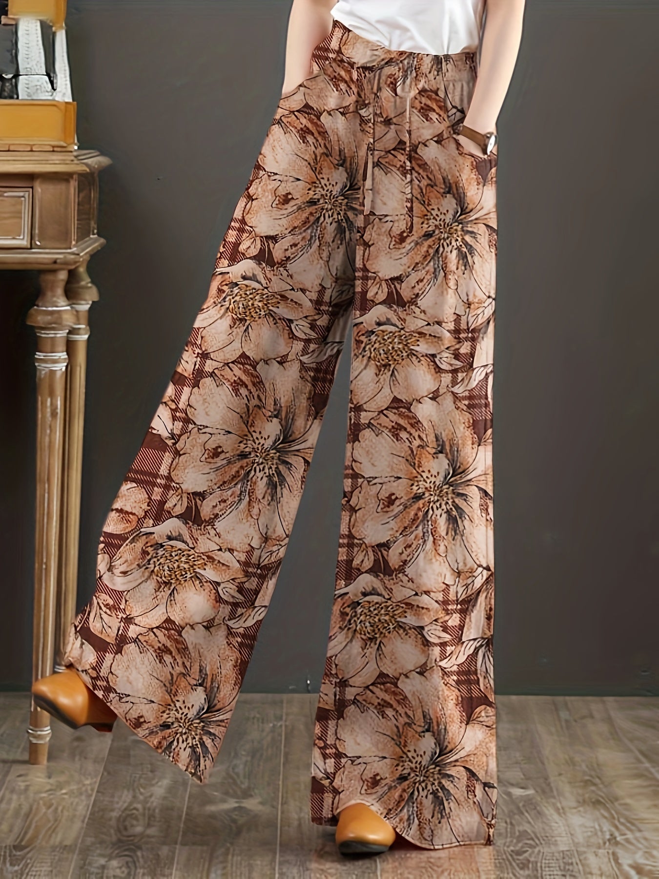 Women's Floral Print Cotton Wide Leg Pants
