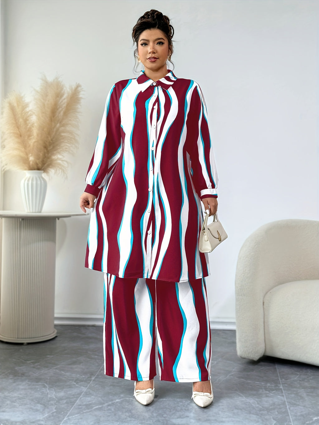 Plus Size, Targeted Fashion Casual Elegant Printed Women's Set