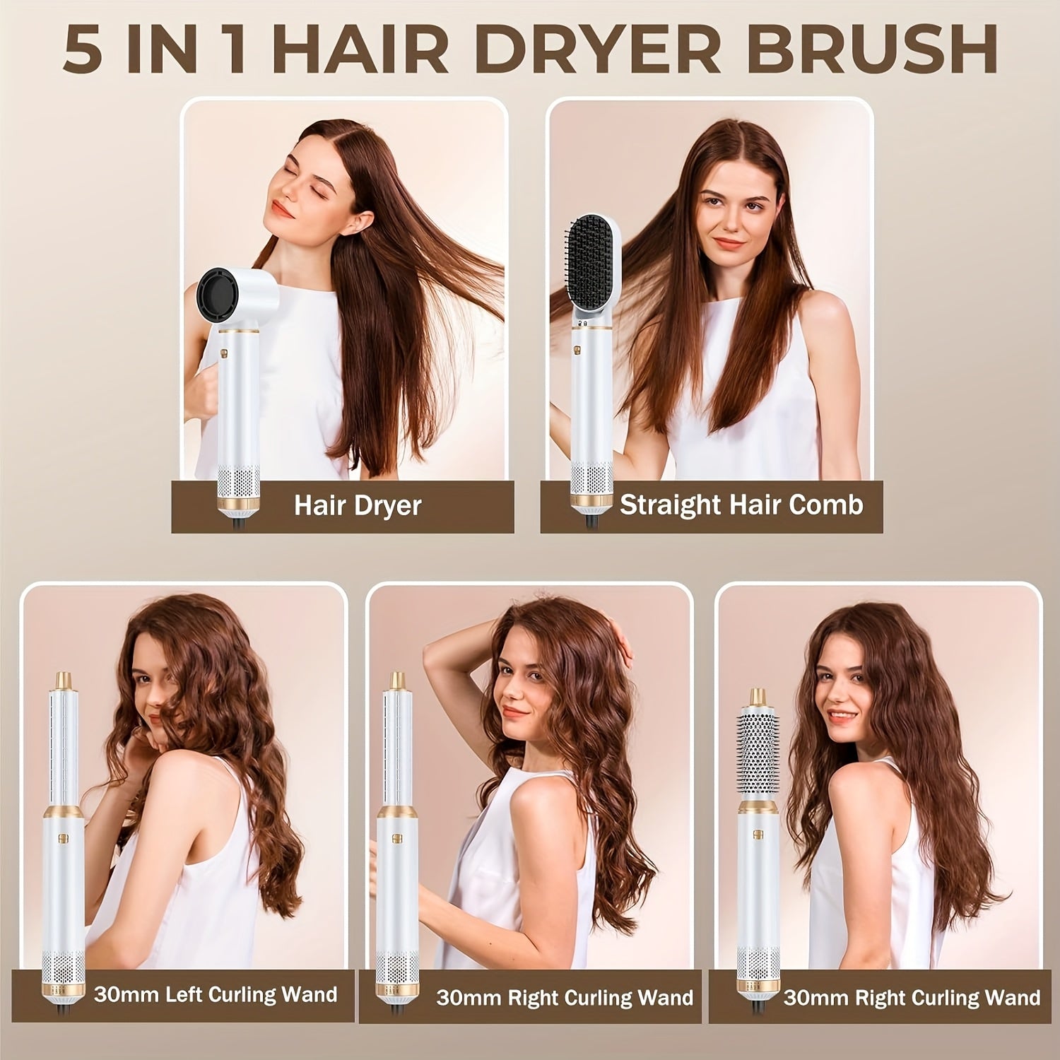 5in 1 Hot Air Brush Hair Styler Detachable Straightener Comb Curler