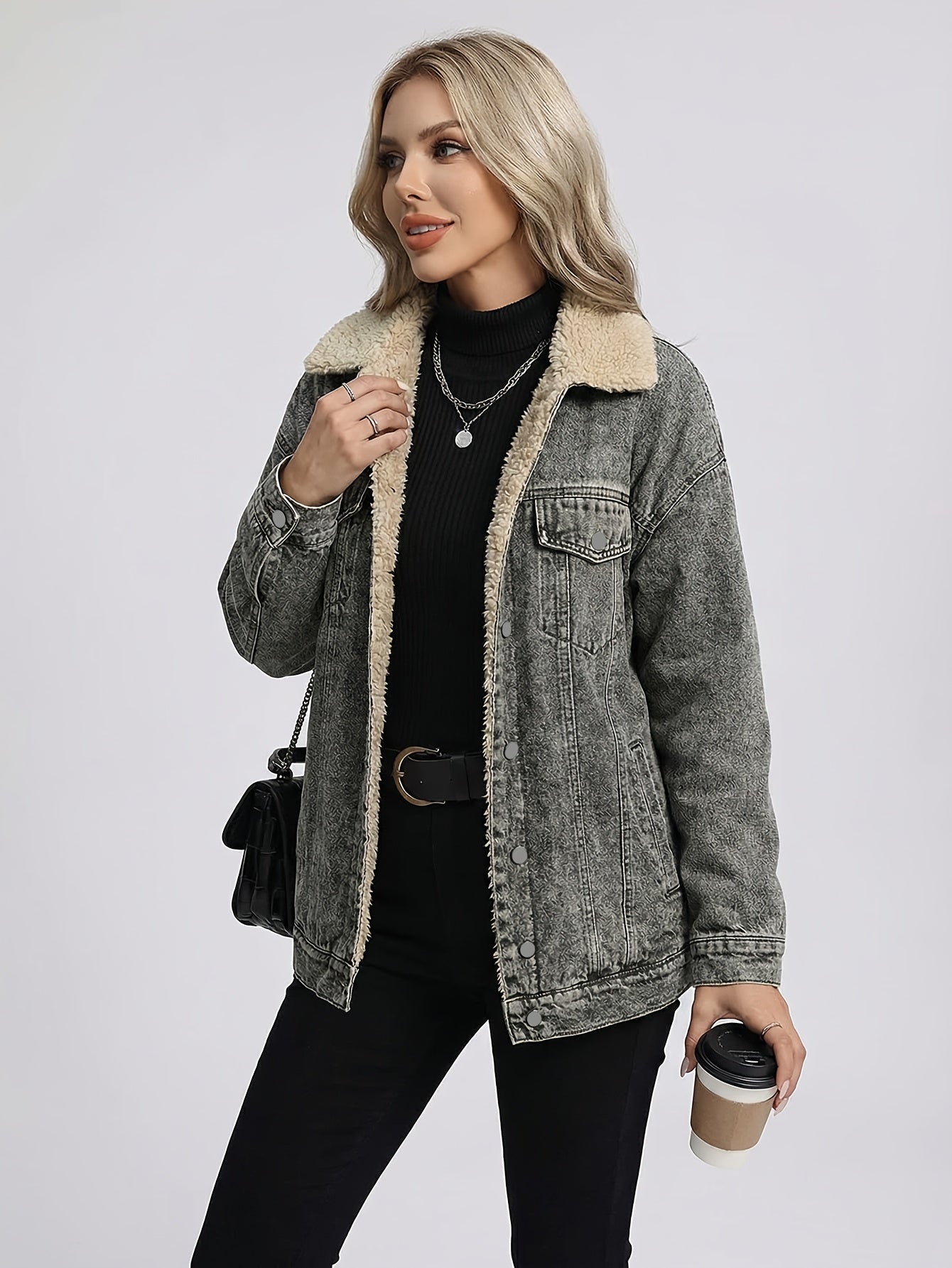 Ladies New -lined Denim Top Trendy Fashion Wash Denim All-Matching Comfortable Denim Coat