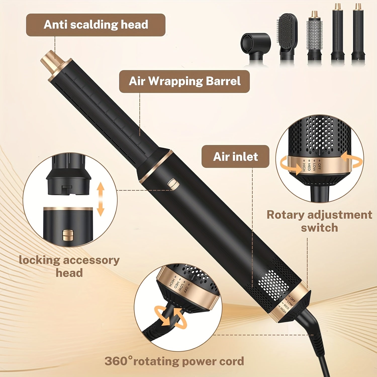 Professional 5-in-1 Hair Styler Hot Brush - All-in-One Straightener