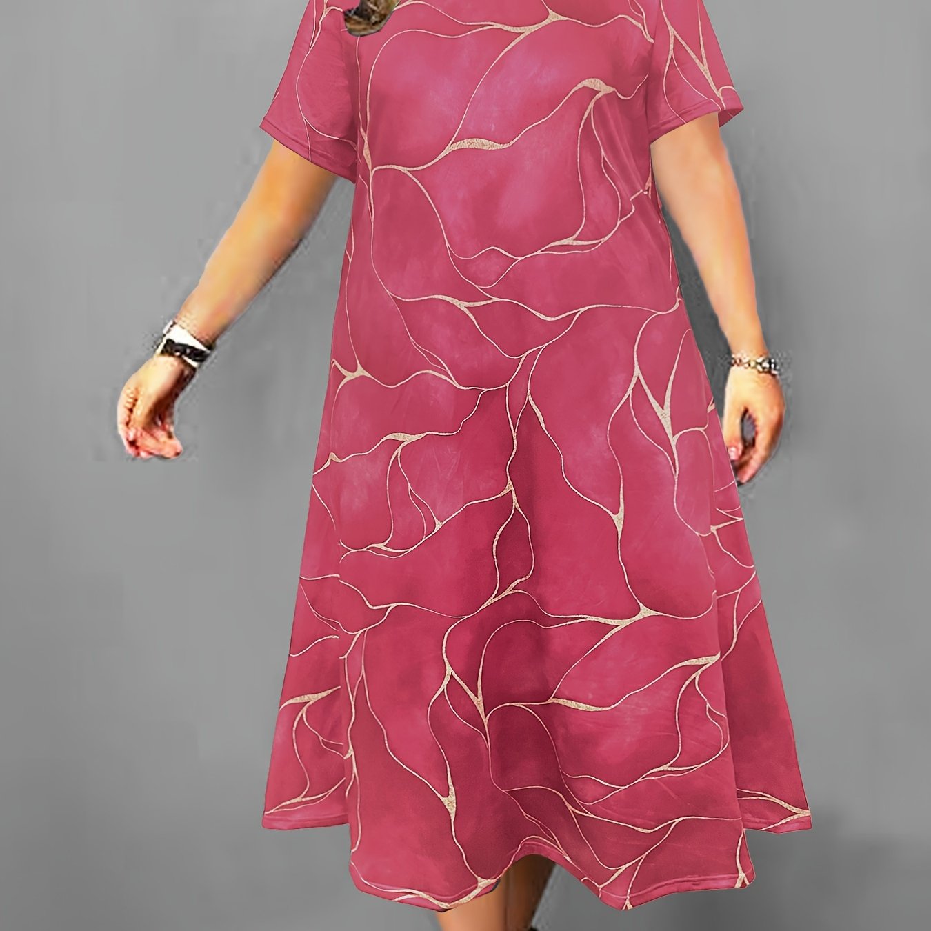 Round Neck Loose Short Sleeve Printed Dress