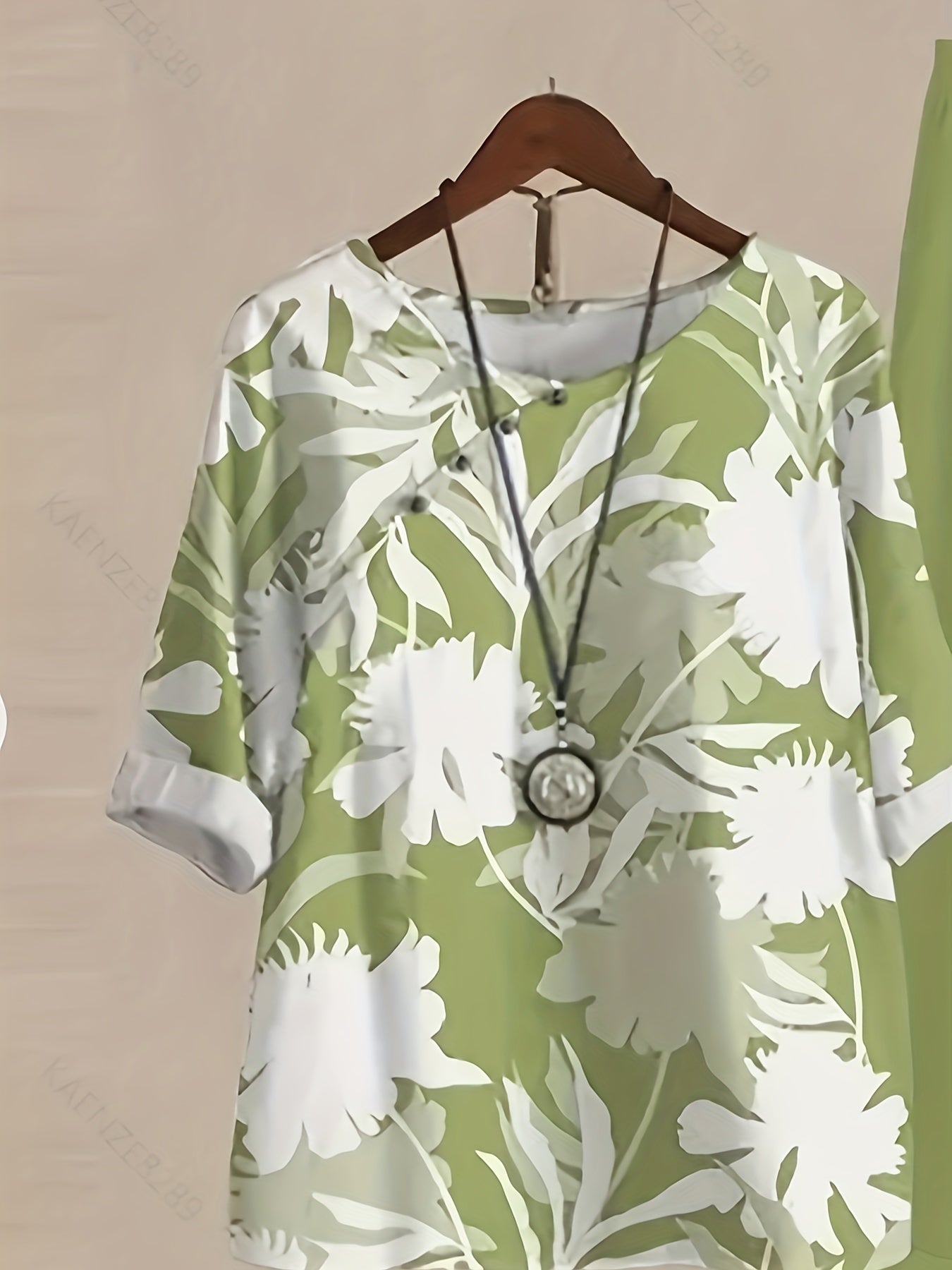 Plants Print Two-piece Set, Casual Short Sleeve T-shirt & Pants Outfits