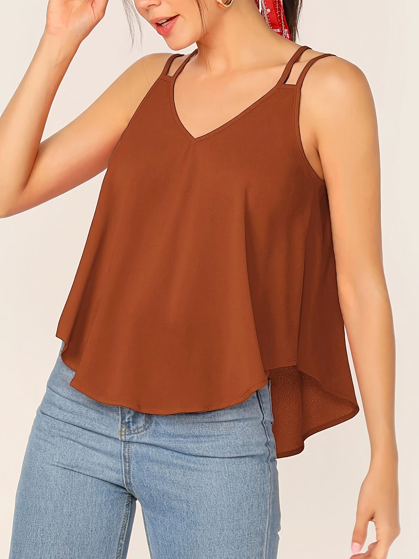 Stylish Double Strap Dip Hem Swing Top