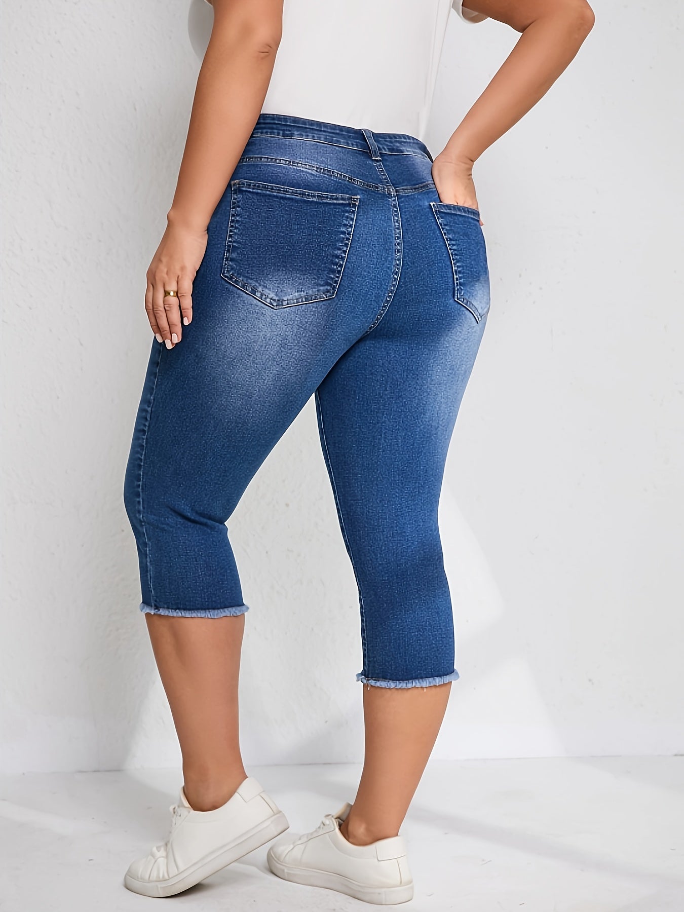Plus size Women's cropped jeans summer straight raw pants