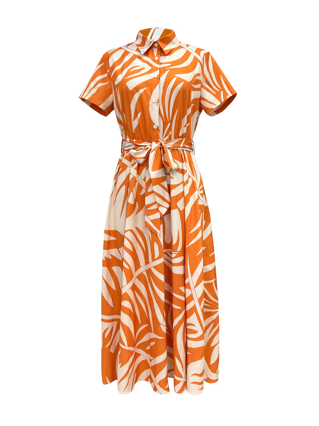 Charming Floral Print Dress - Stylish Button Front, Short Sleeve Collar Design