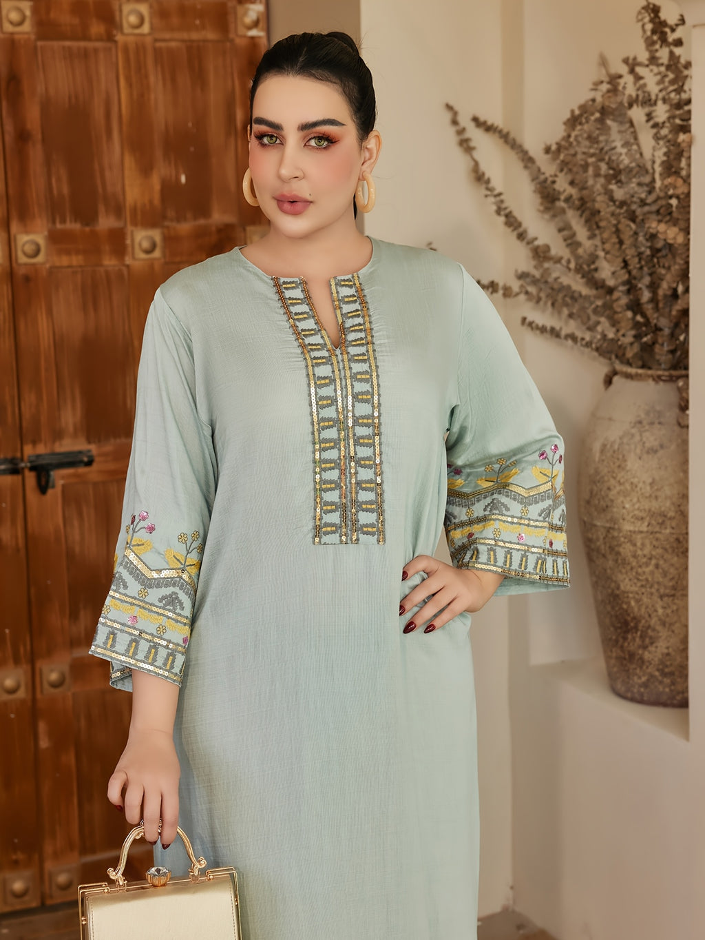 Embroidery Arabic Women's Elegant Dress JALABIA