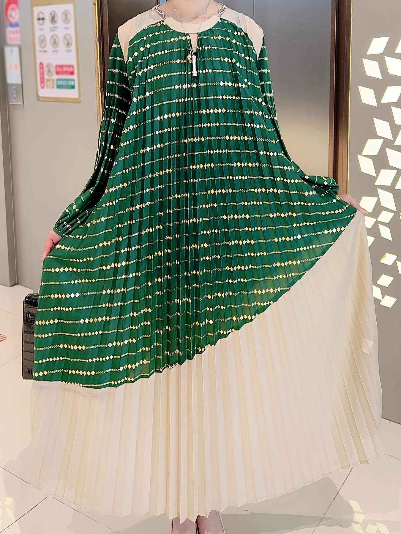 French-Style Pleated Dress, Loose Fit for Women