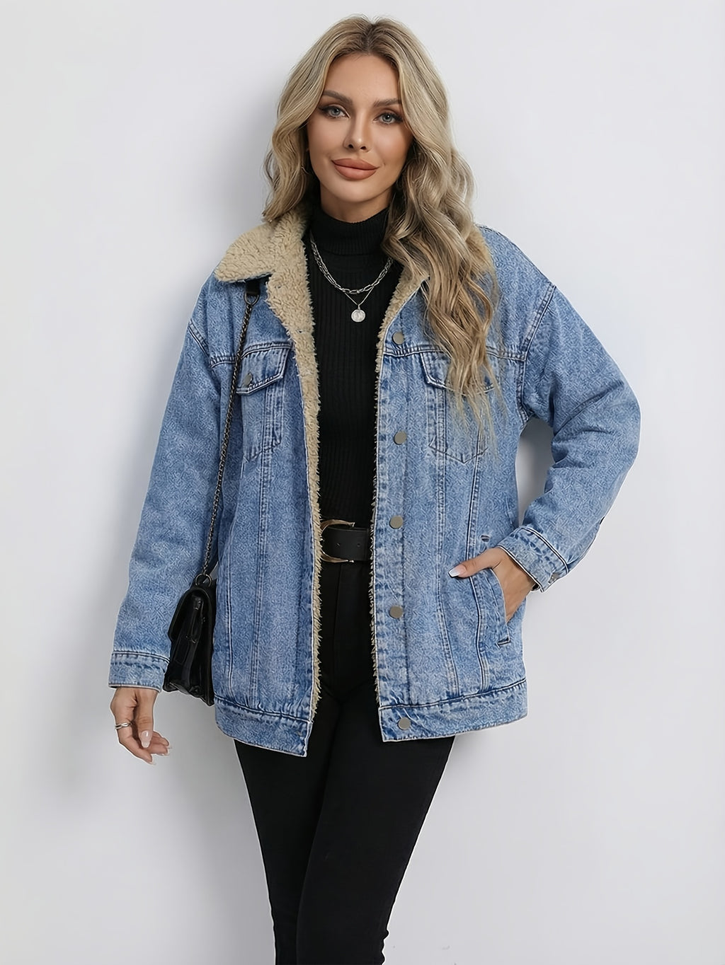 Ladies New -lined Denim Top Trendy Fashion Wash Denim All-Matching Comfortable Denim Coat
