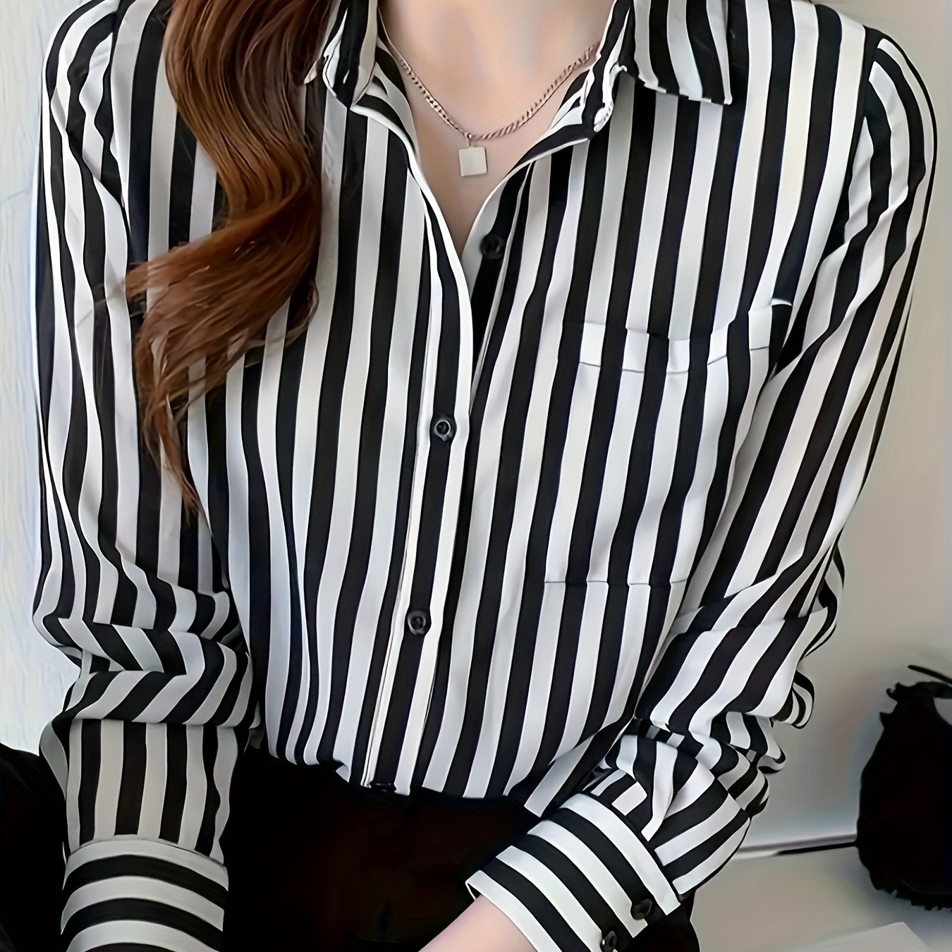 Women's Striped Button-Up Shirt Long Sleeve
