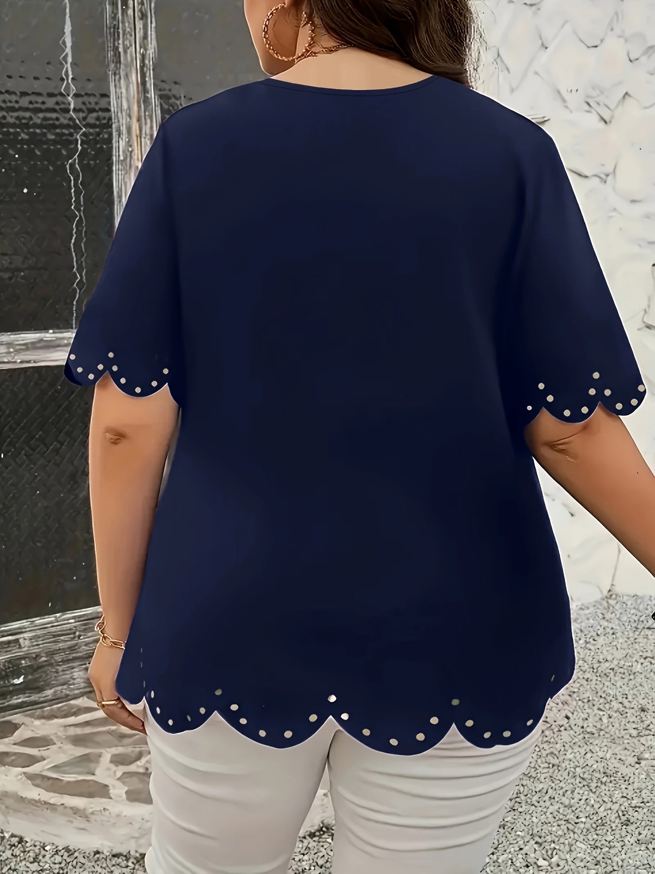 Elegant Burgundy V-Neck Blouse with Cut-Out Floral Embellishments
