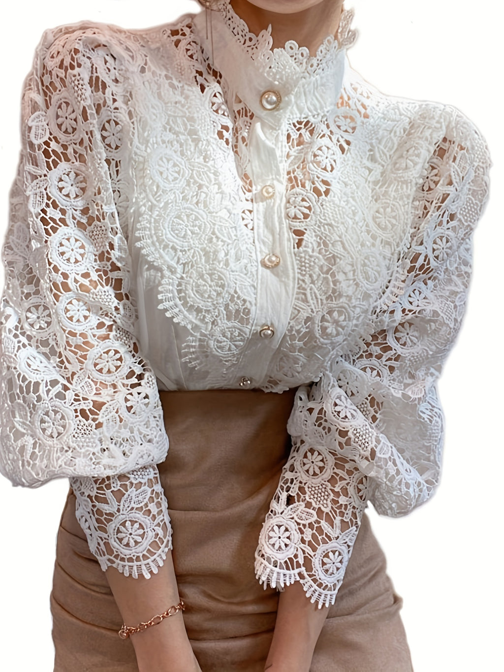 Elegant Women's Pleated Blouse with Sheer Lace