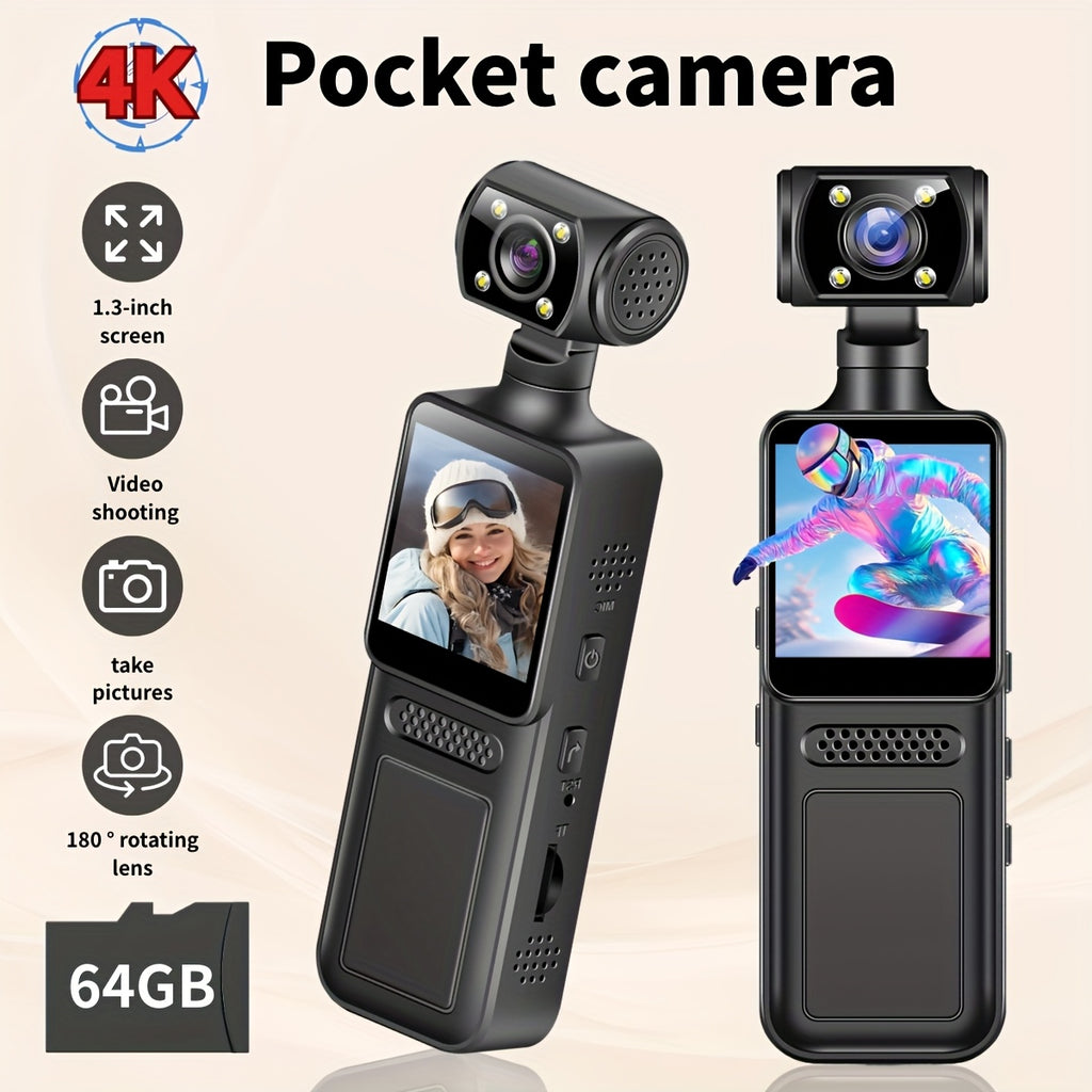 4K handheld stabilizer pocket sports camera with 180 ° rotating lens