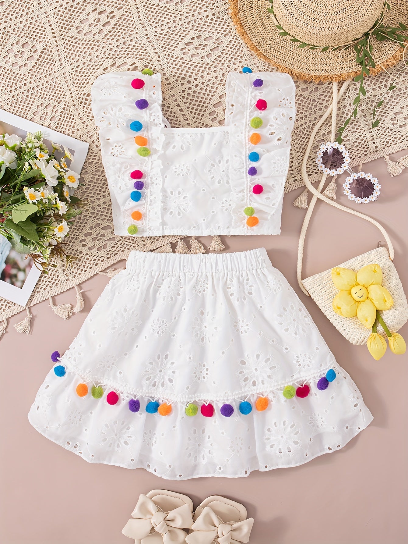 Summer Daily Casual Out Square Neck Sleeveless Solid Color Ball Decorated Regular Fit
