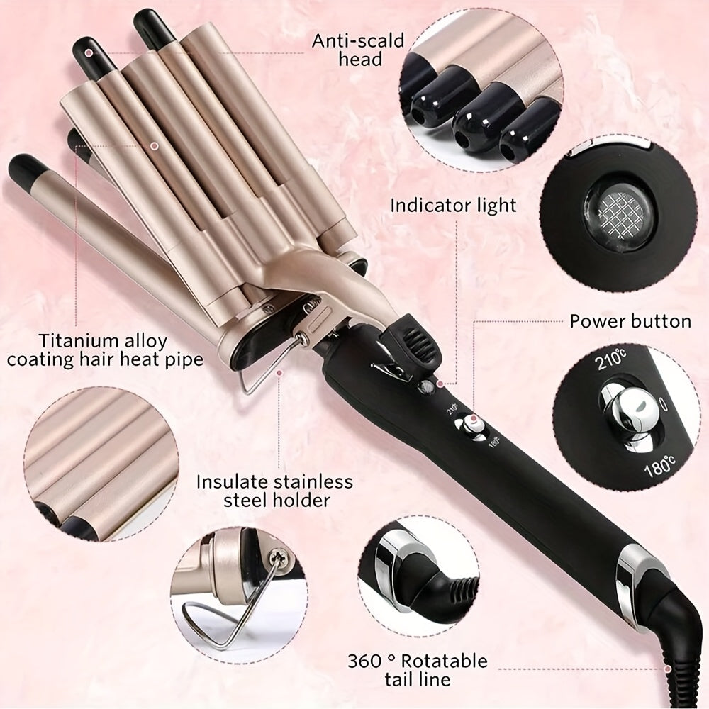 5-Barrel Hair Crimper Iron Wand, 1.52 cm Ceramic Tourmaline Dual Voltage Curling Iron